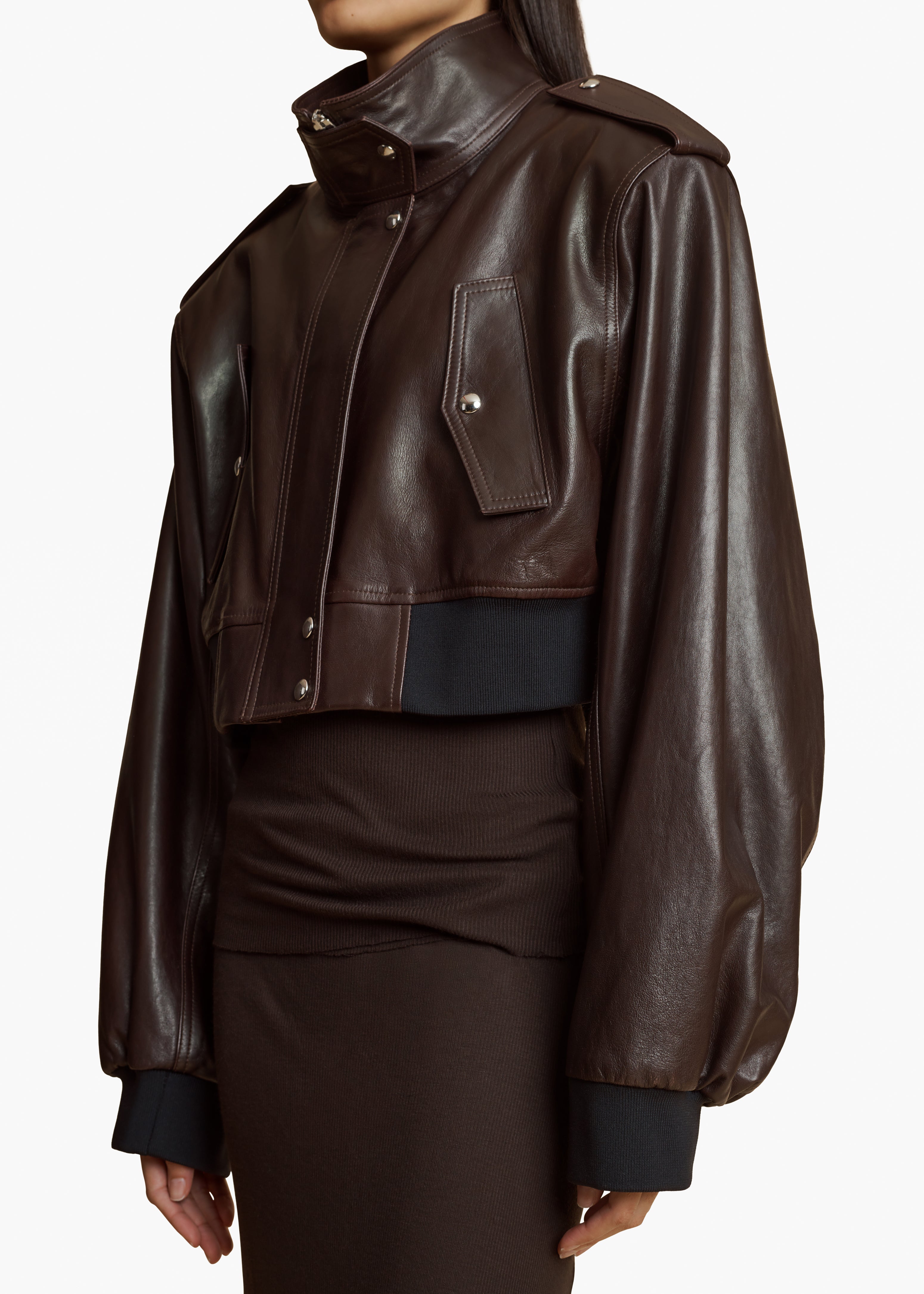 KEMBER JACKET IN DARK BROWN LEATHER DETAILED VIEW 1