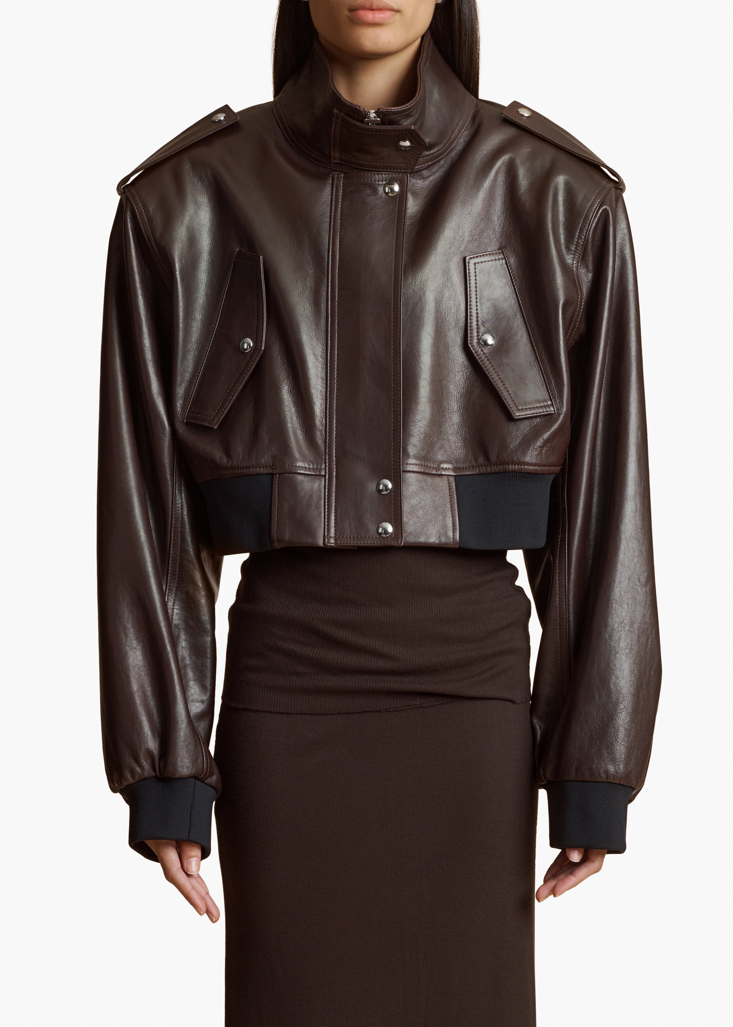 KEMBER JACKET IN DARK BROWN LEATHER FRONT VIEW