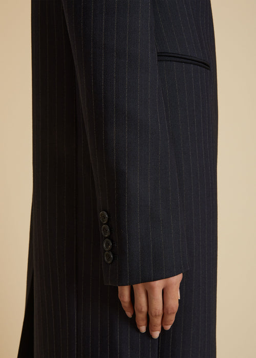 The Kento Coat in Navy and White Stripe