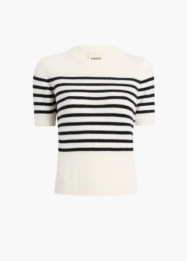 LUPHIA SWEATER IN GLAZE AND BLACK STRIPE FLAT VIEW