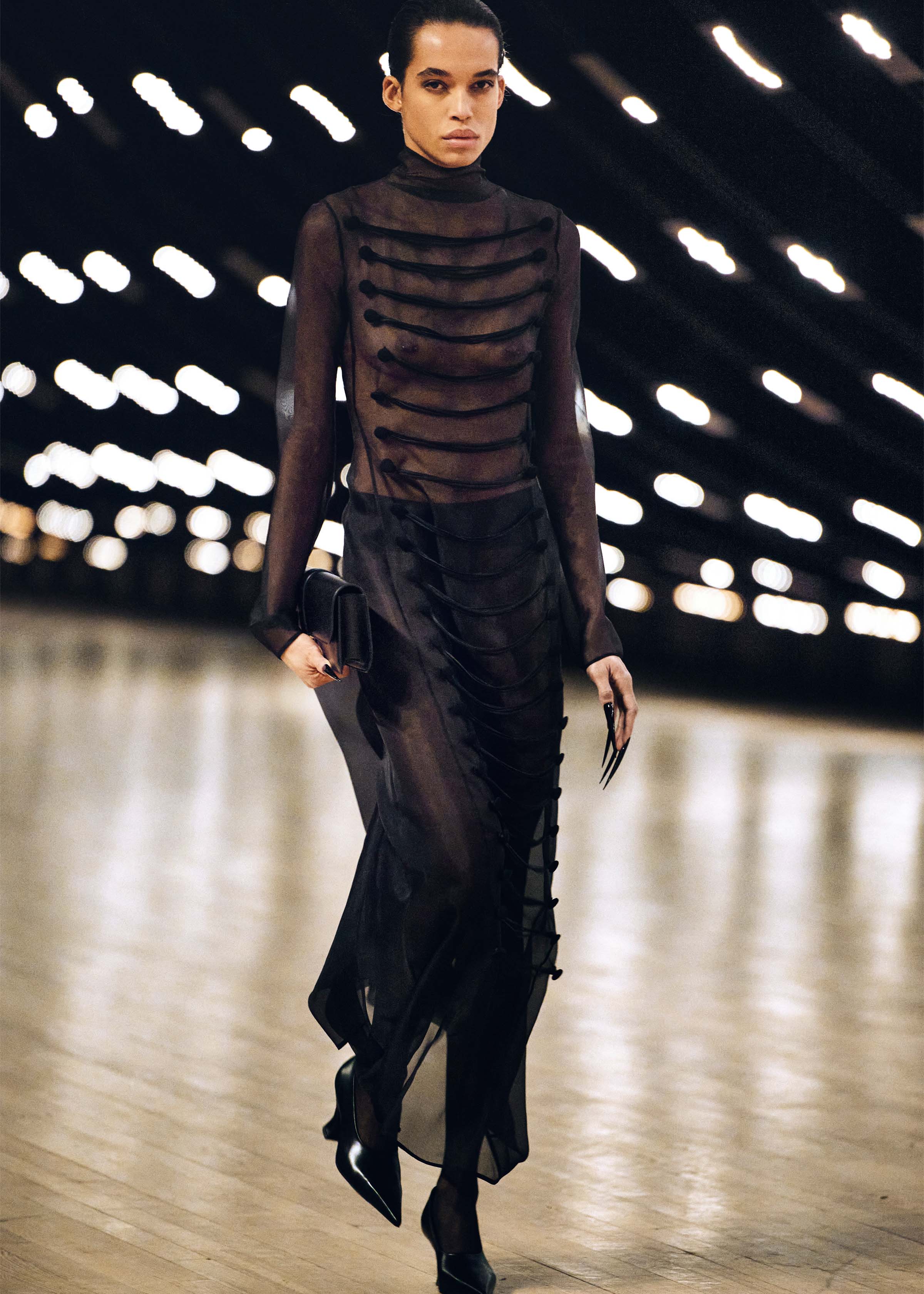Toldo Dress in Black with Draped Cord Embroidery