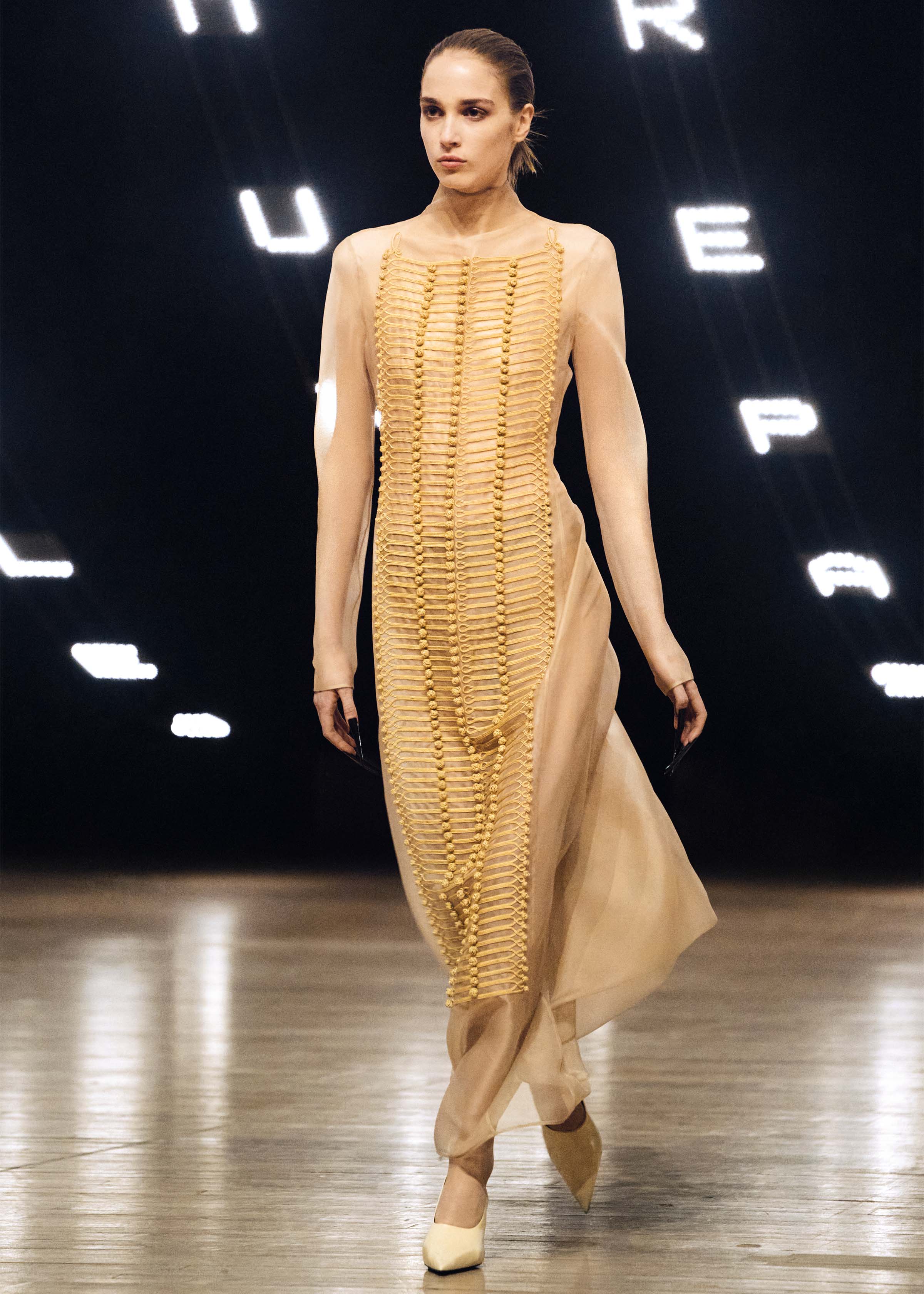 Toldo Dress in Beige with Ornamental Embroidery