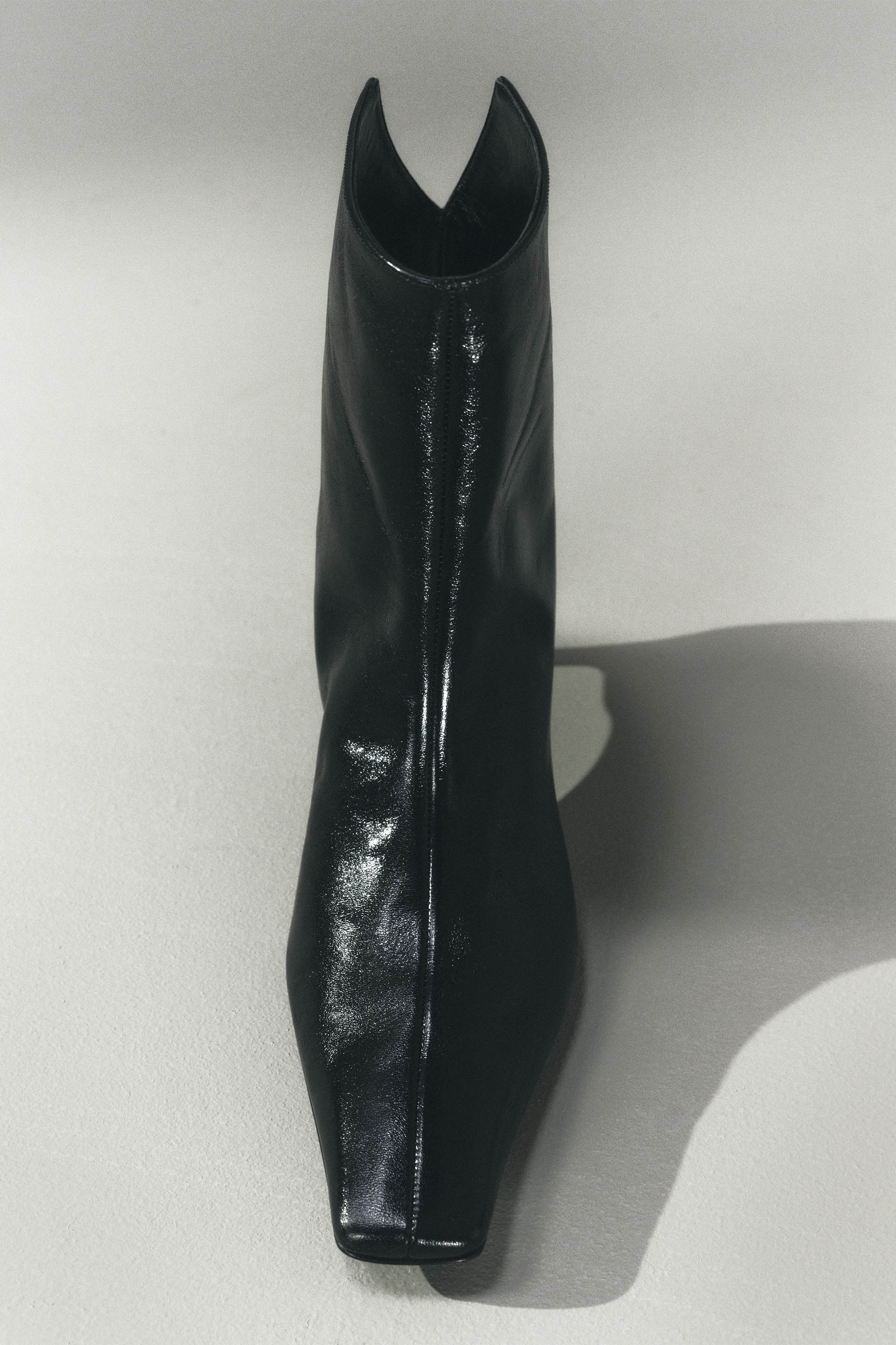 Ona Ankle Boot in Black Glazed Leather