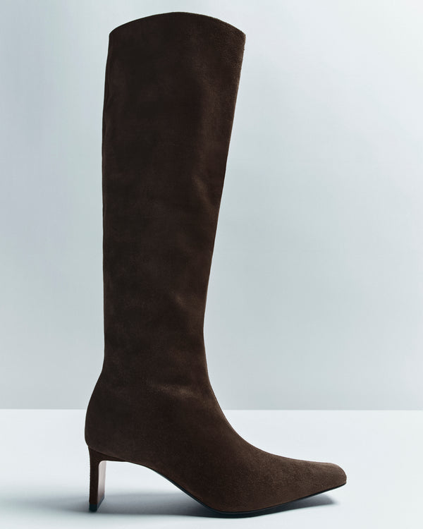 Ona Knee-High Boot in Ebano Suede EDITORIAL IMAGE