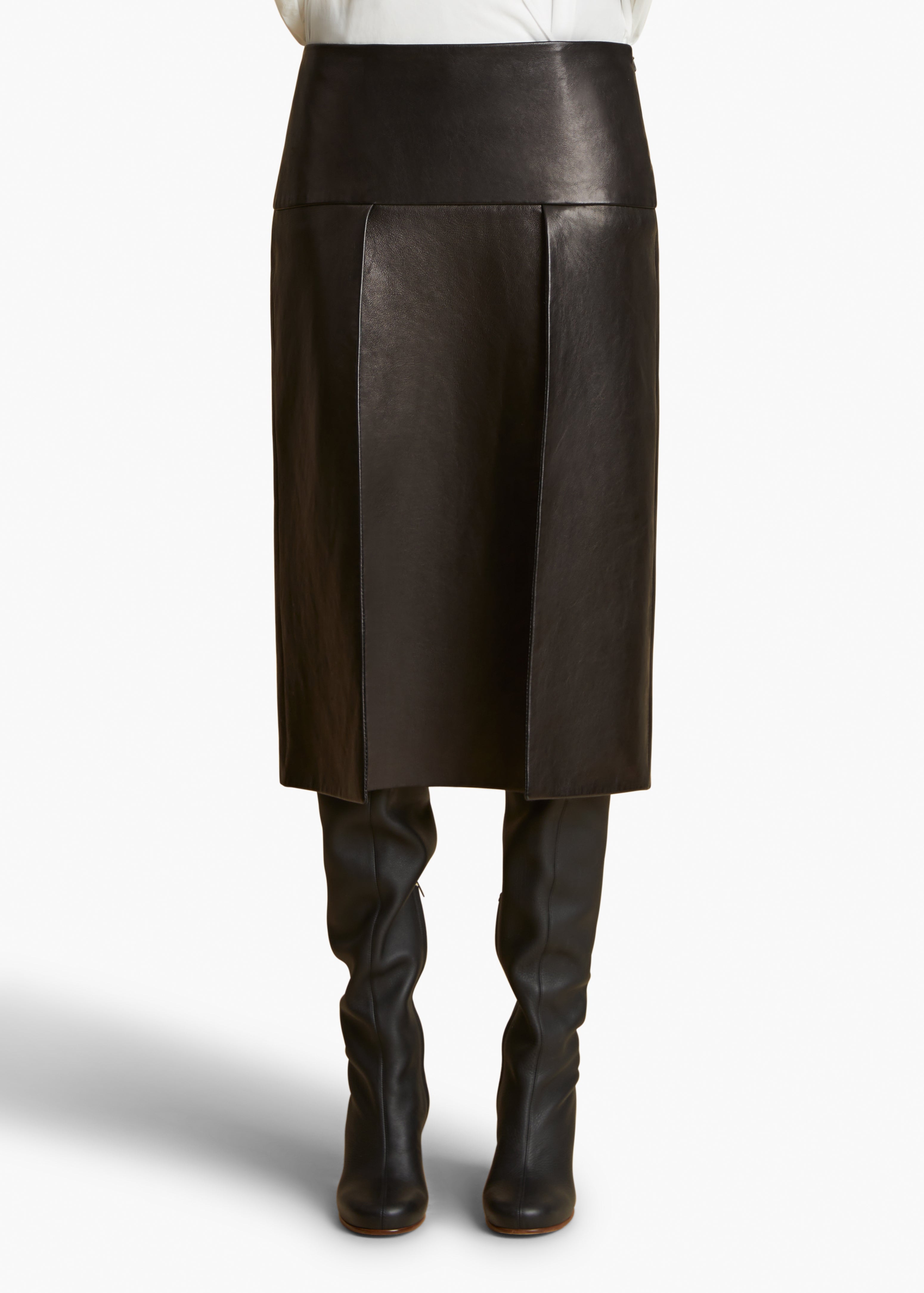 KIDD SKIRT IN BLACK LEATHER FRONT VIEW