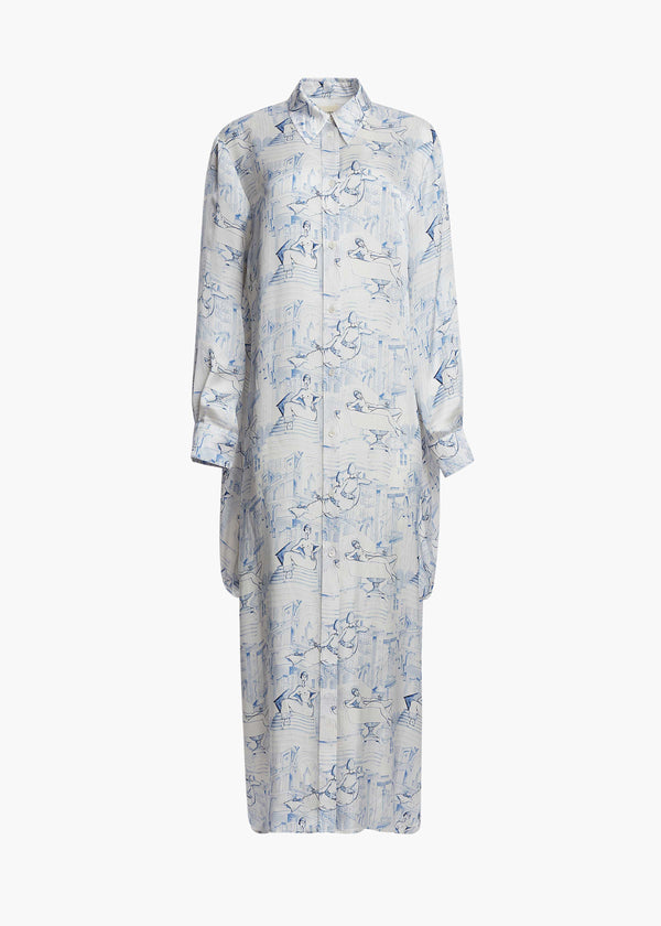 KIKO DRESS IN CREAM AND BLUE FLAT VIEW