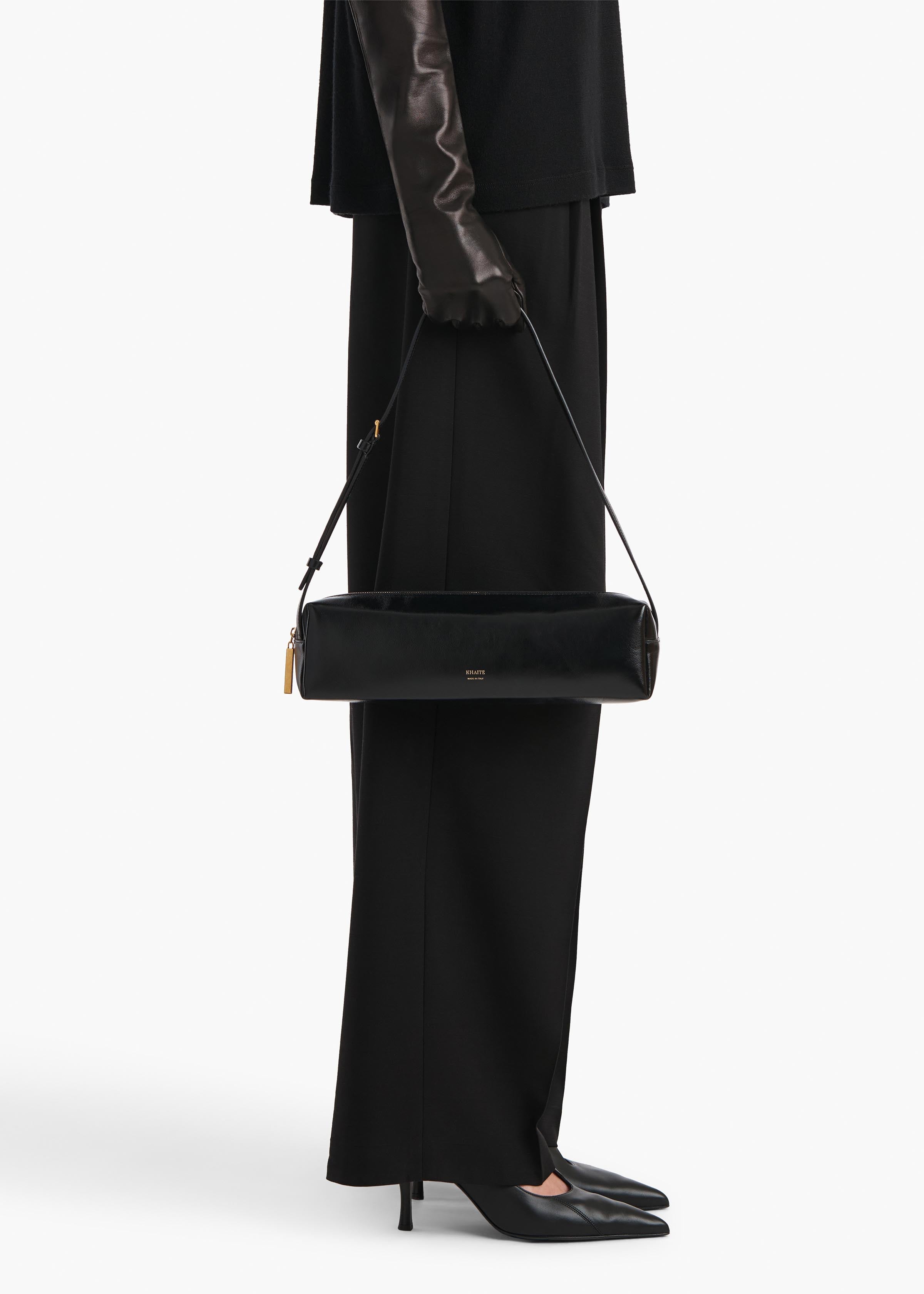 Kye Shoulder Bag in Black Crackle Patent Leather