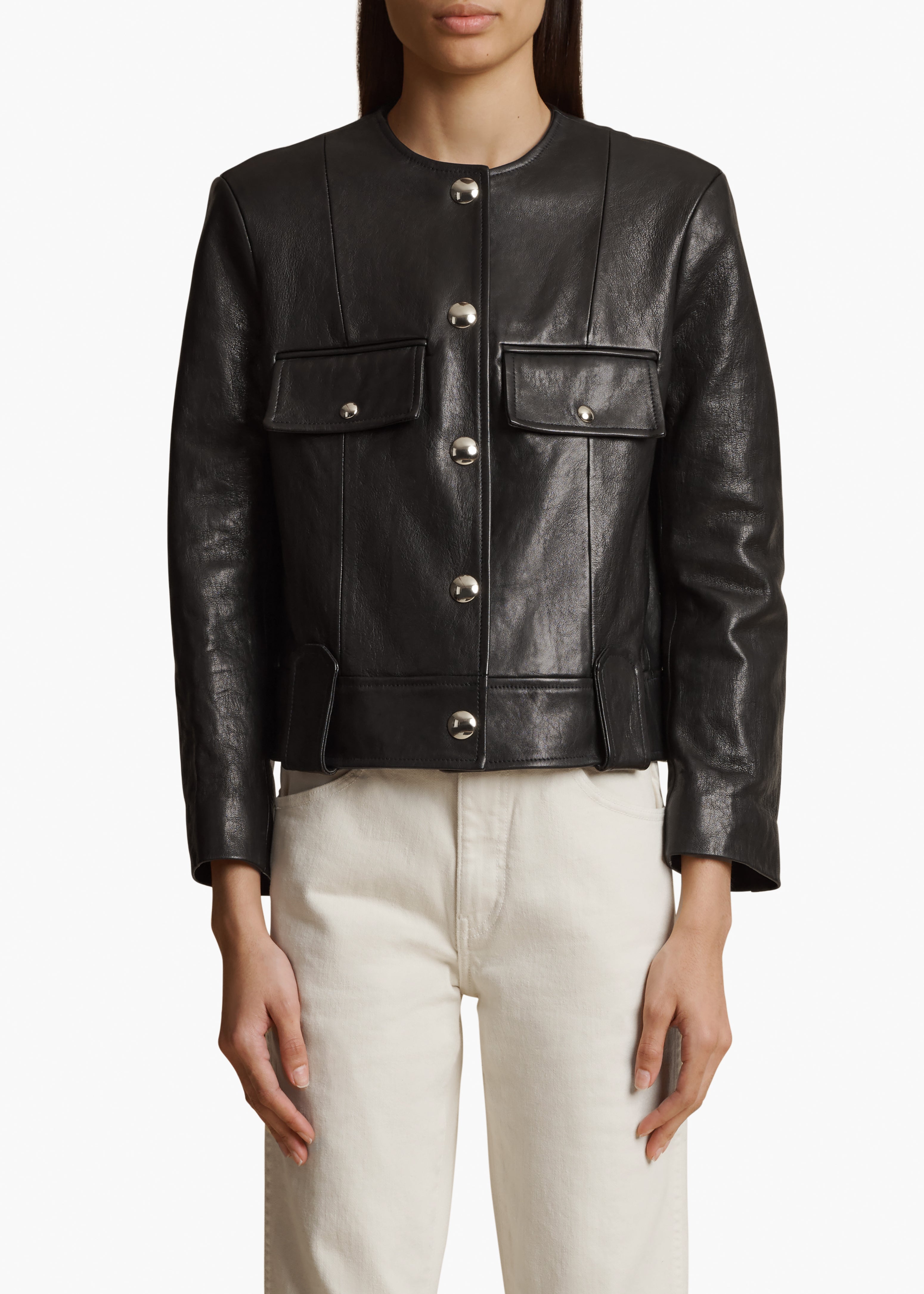 LAYBIN JACKET IN BLACK LEATHER FRONT VIEW