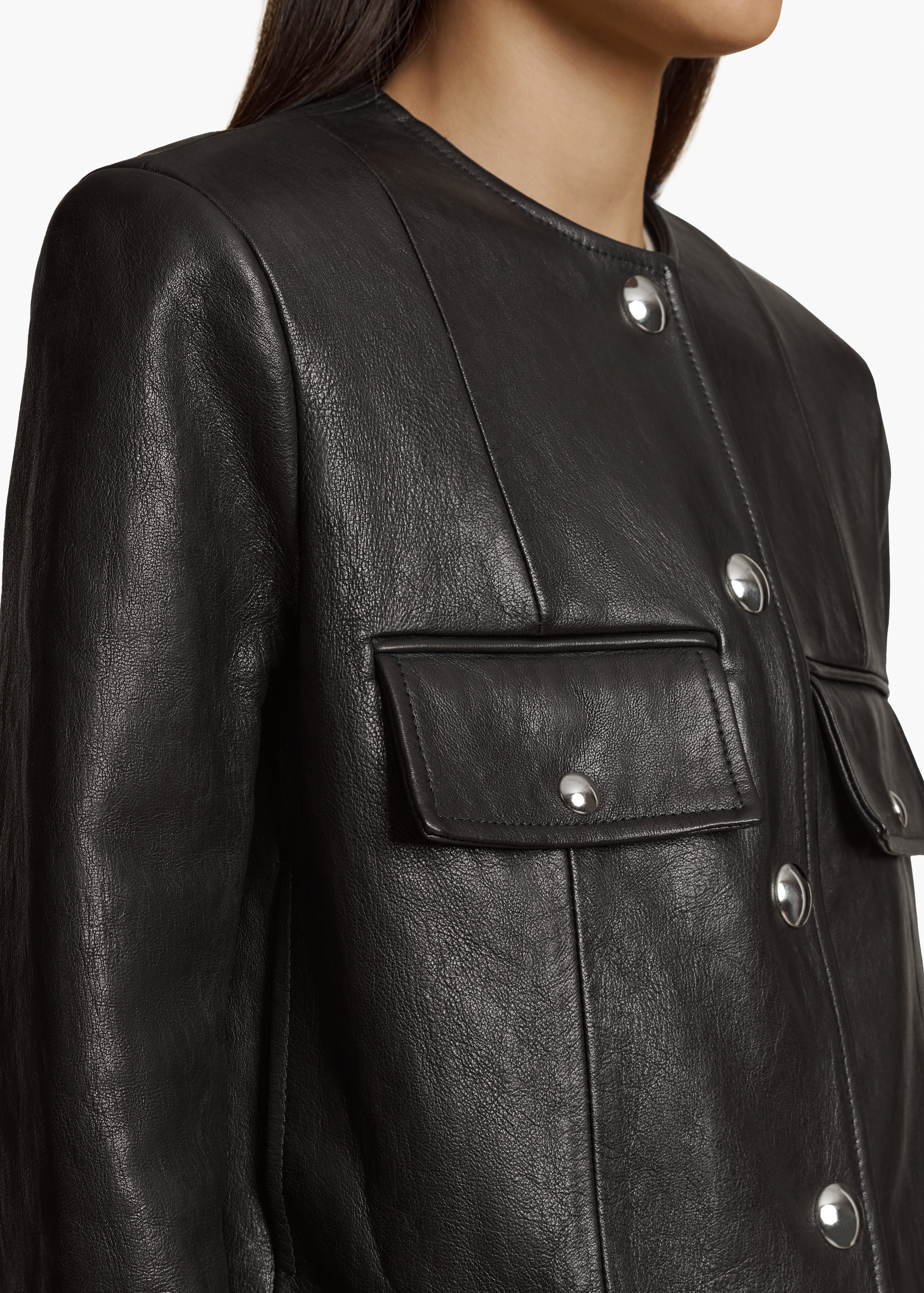 LAYBIN JACKET IN BLACK LEATHER DETAILED VIEW 1