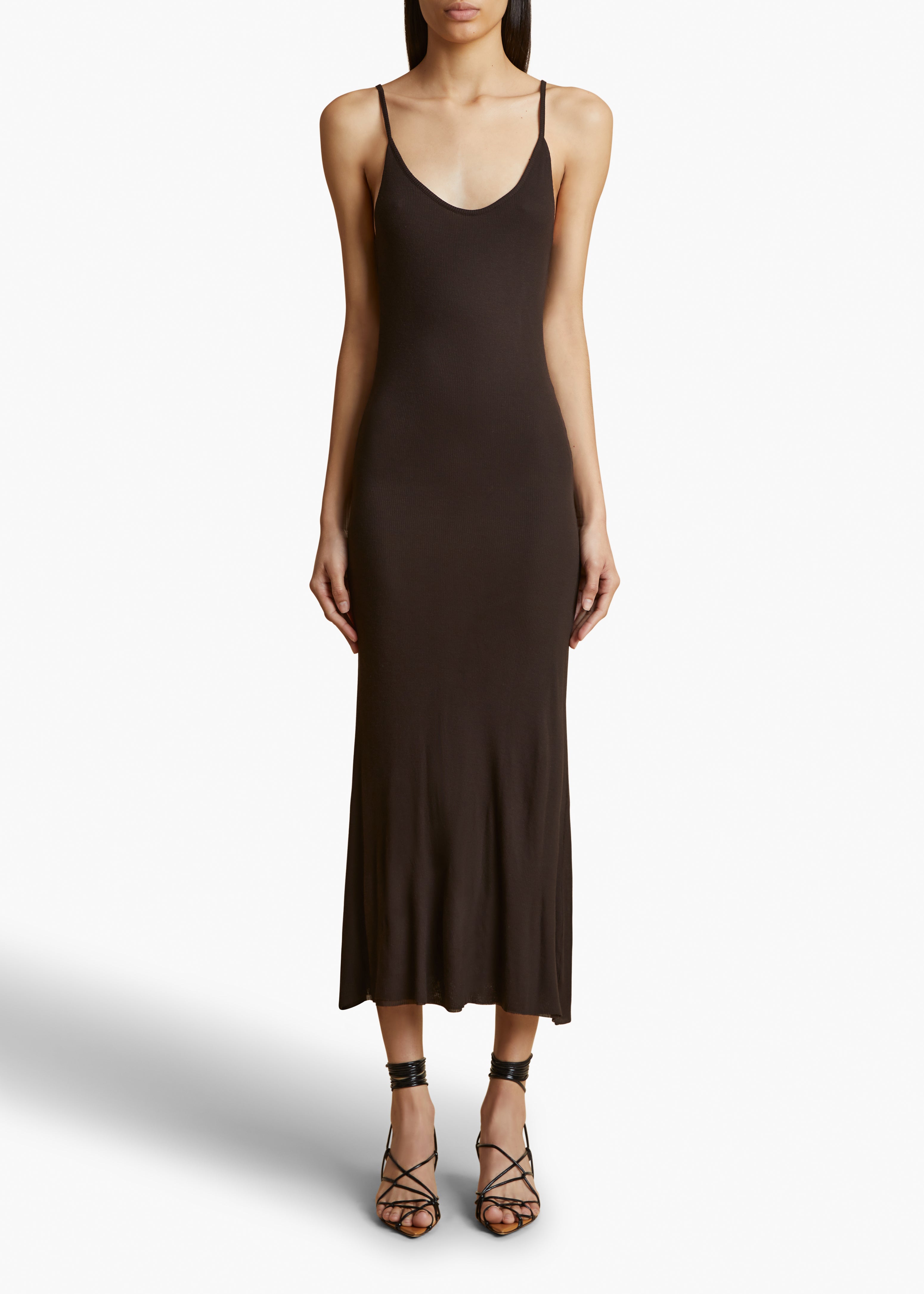 LEESAL DRESS IN DARK BROWN FRONT VIEW