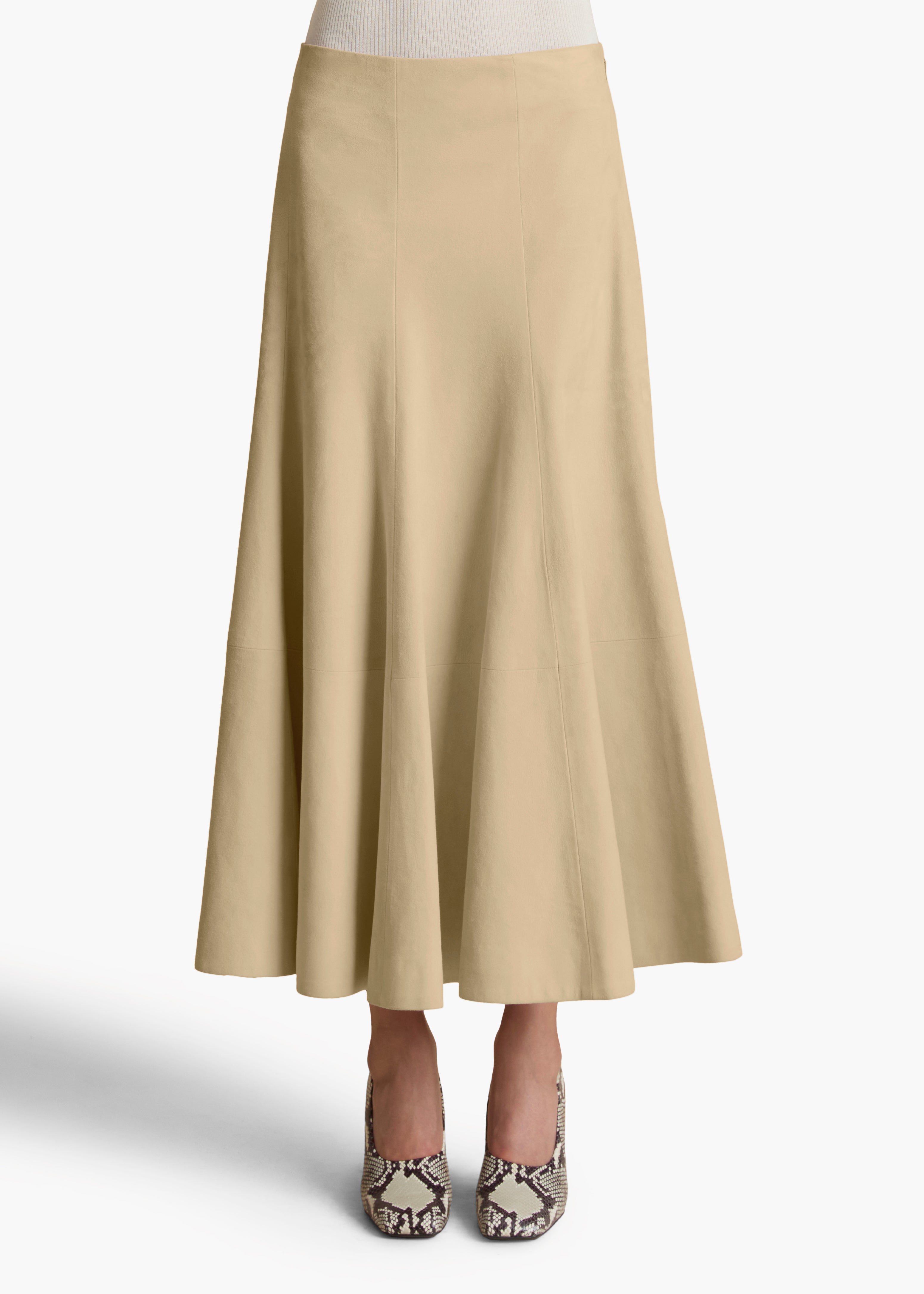 Lenno Skirt in Sand Suede FRONT VIEW