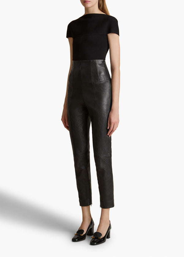 LENN PANT IN BLACK LEATHER STYLED VIEW