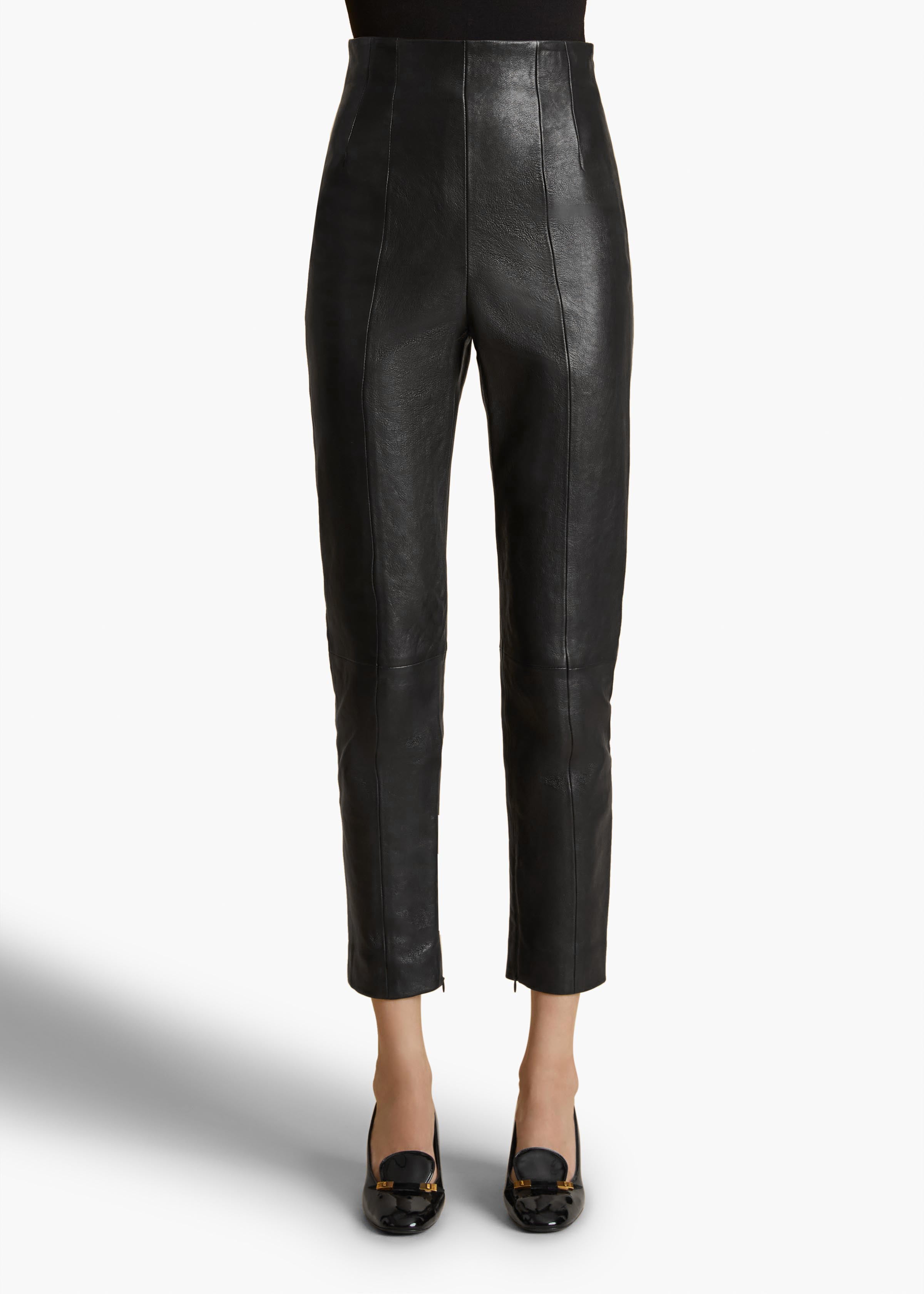 LENN PANT IN BLACK LEATHER FRONT VIEW