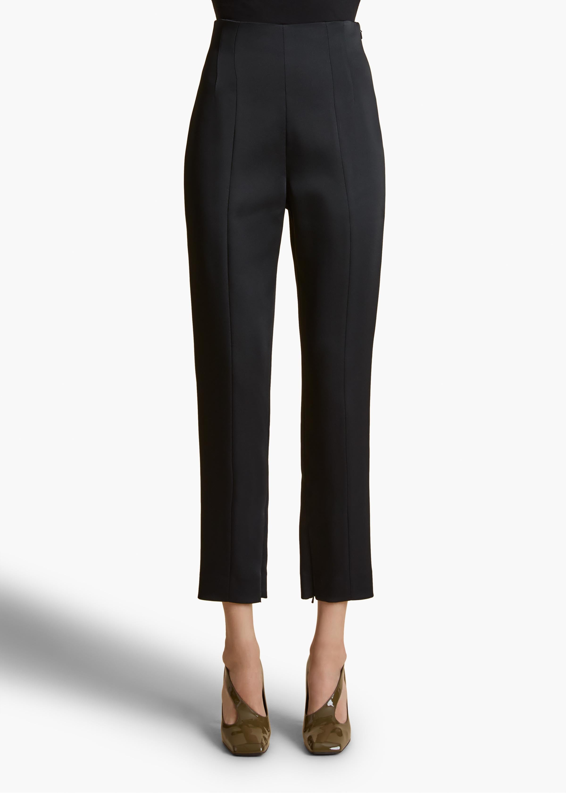 LENN PANT BLACK CREPE SATIN FRONT VIEW