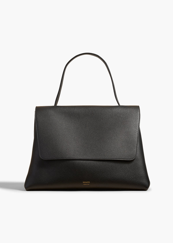 LIA HANDBAG IN BLACK LEATHER FRONT VIEW