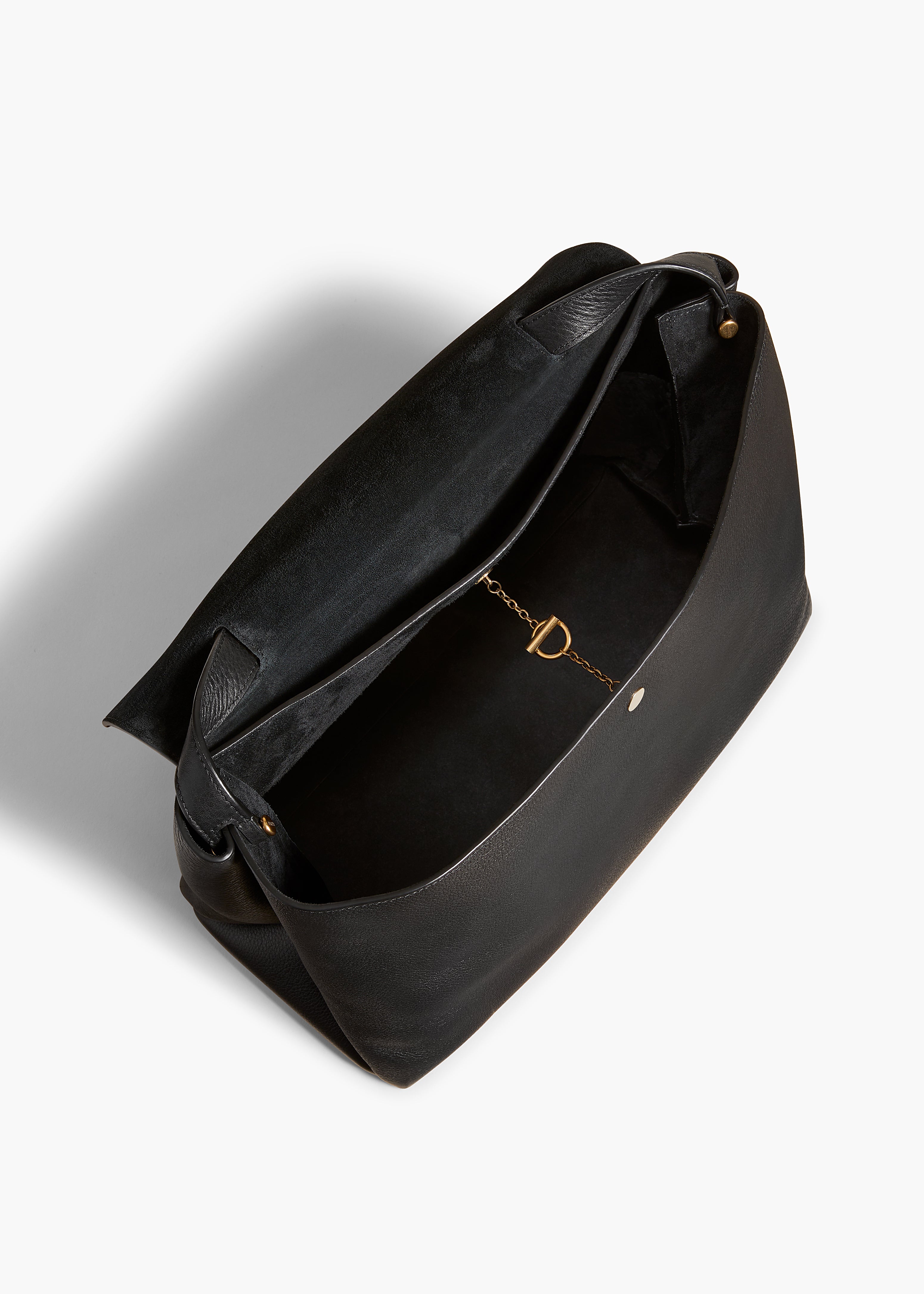 LIA HANDBAG IN BLACK LEATHER OVERHEAD VIEW