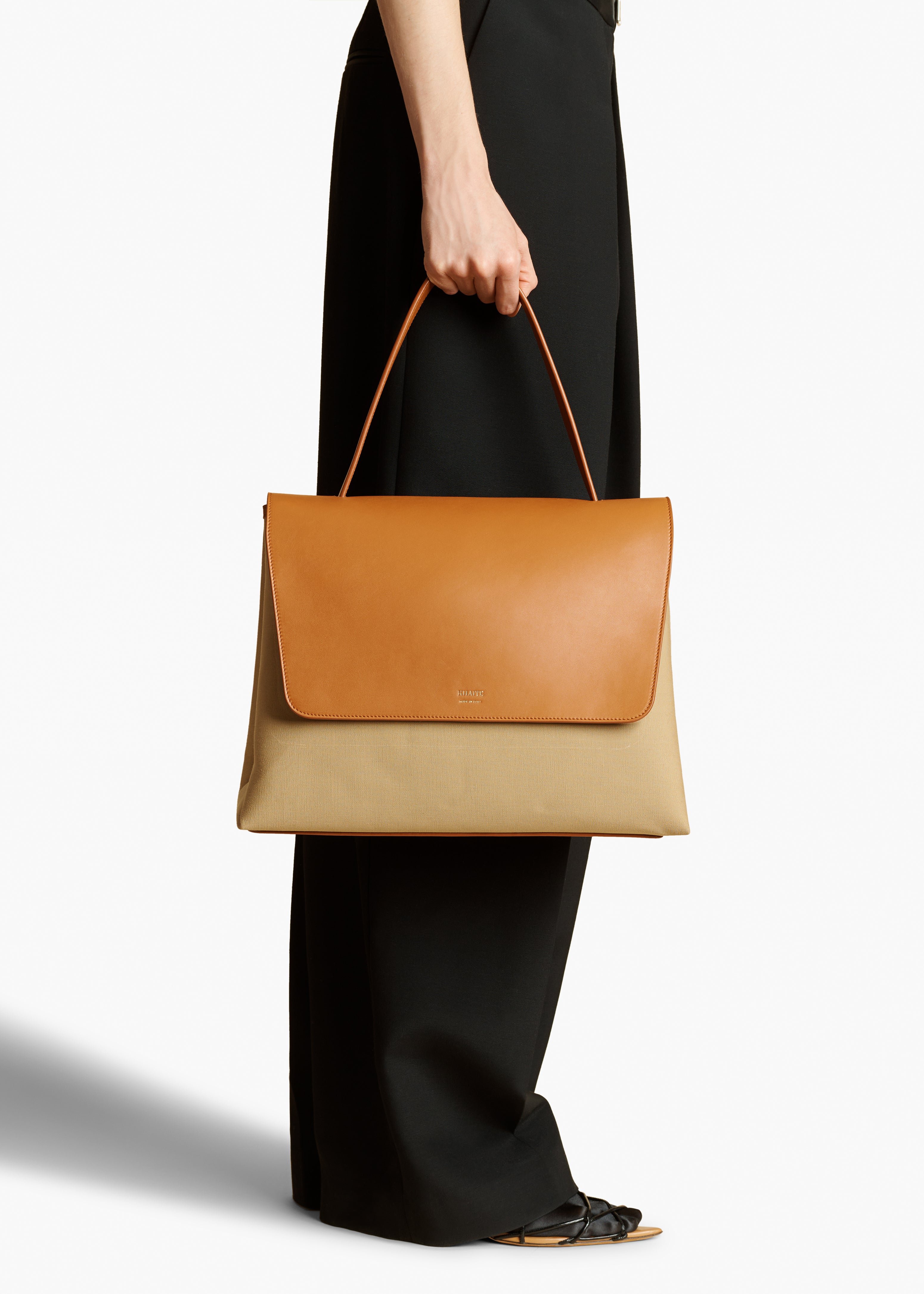 KHAITE LLC - Large Lia Bag in Tan Leather and Honey Canvas