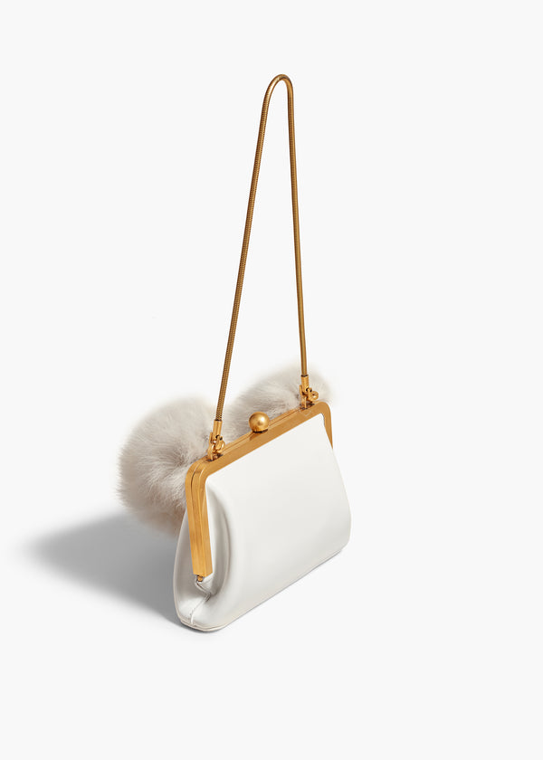 SMALL LILITH EVENING HANDBAG IN OPTIC WHITE LEATHER WITH SHEARLING OVERHEAD VIEW