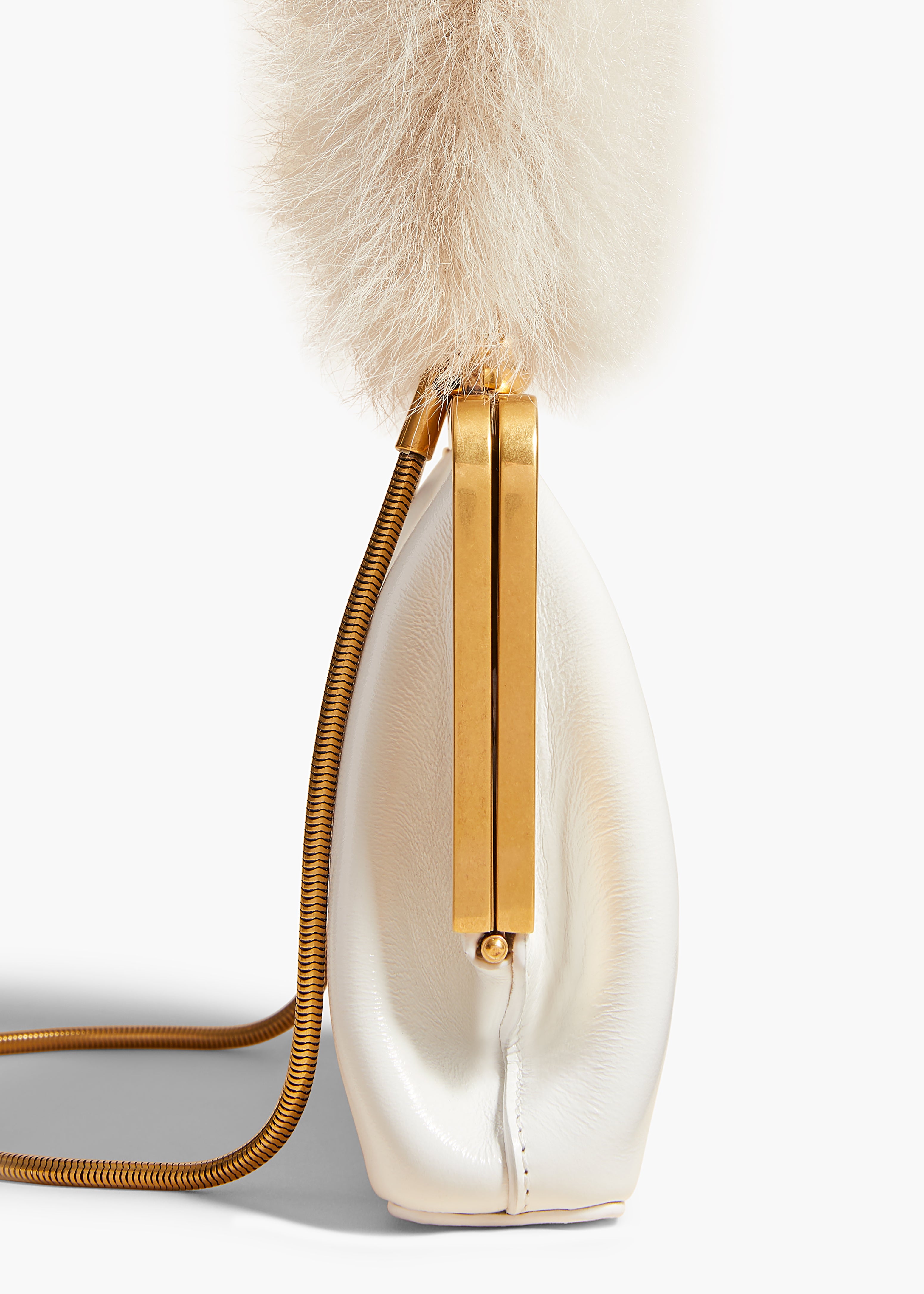 SMALL LILITH EVENING HANDBAG IN OPTIC WHITE LEATHER WITH SHEARLING DETAILED VIEW