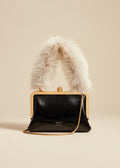 The Small Lilith Evening Bag in Black Crackle Patent Leather with Shearling