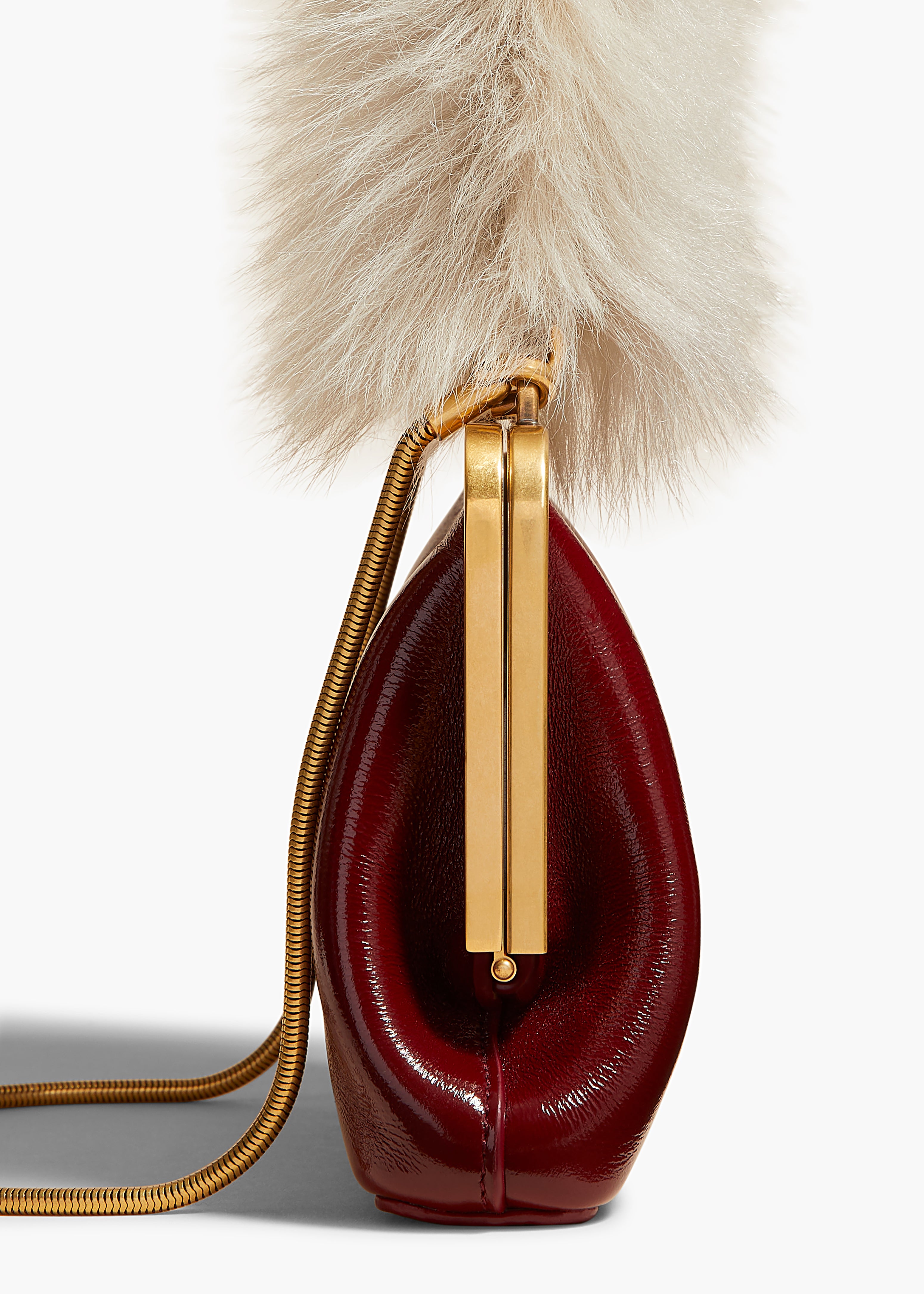 SMALL LILITH EVENING HANDBAG IN CRACKLED OXBLOOD LEATHER WITH SHEARLING DETAILED VIEW