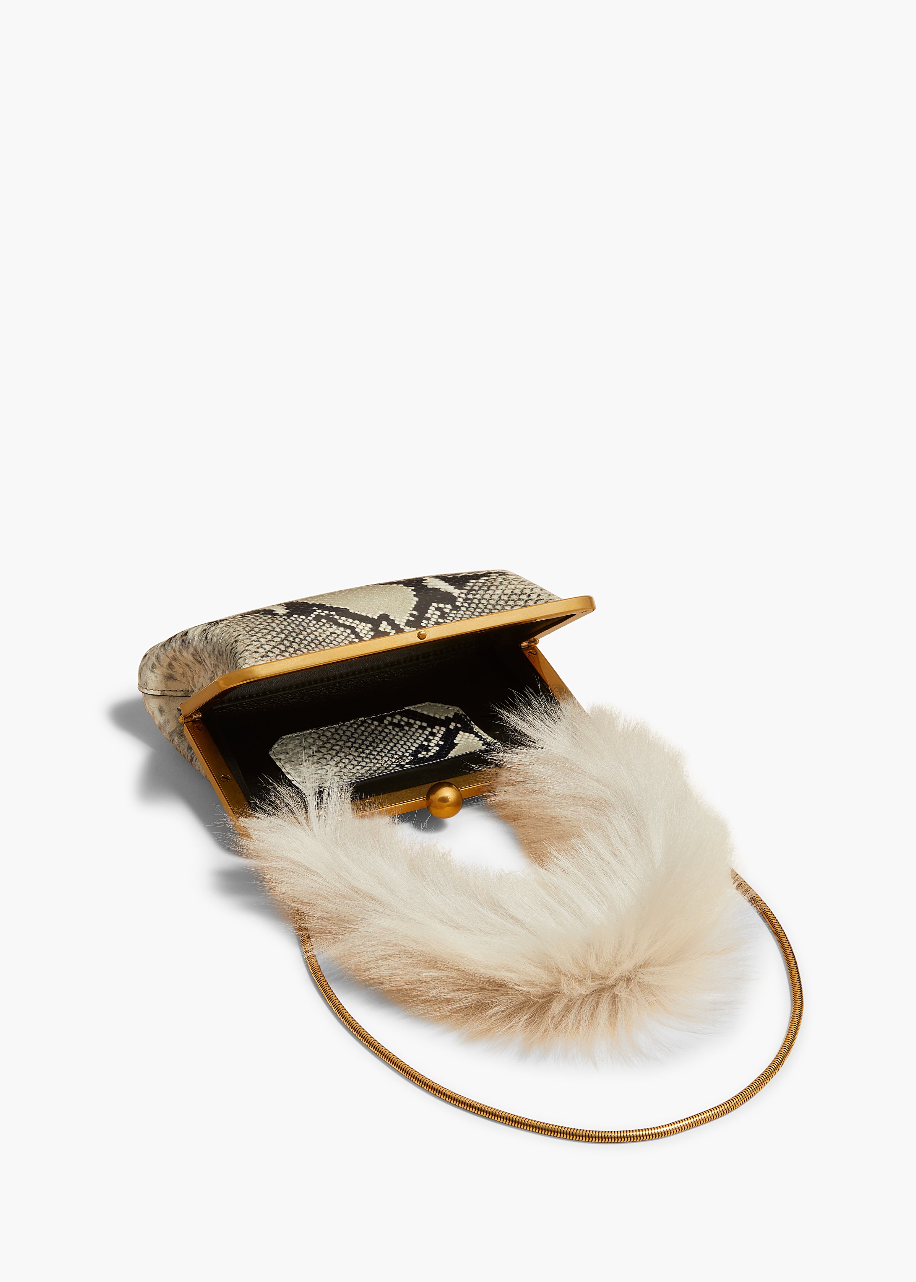 KHAITE - Small Lilith Evening Bag in Natural Python-Embossed Leather with Shearling