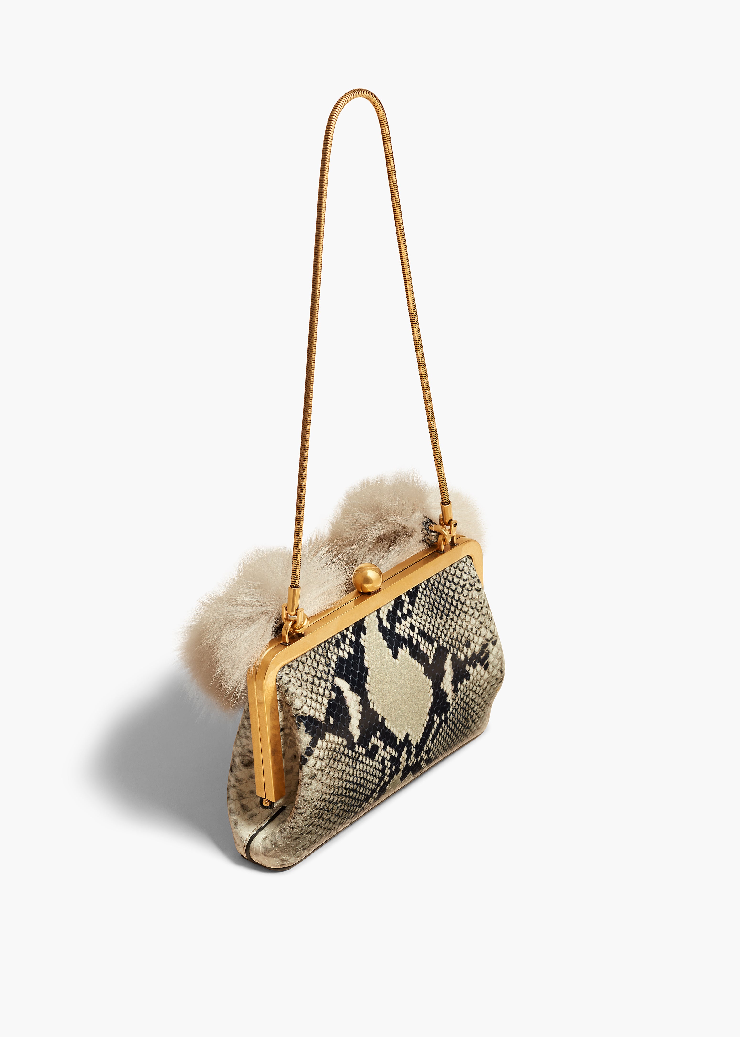 KHAITE - Small Lilith Evening Bag in Natural Python-Embossed Leather with Shearling