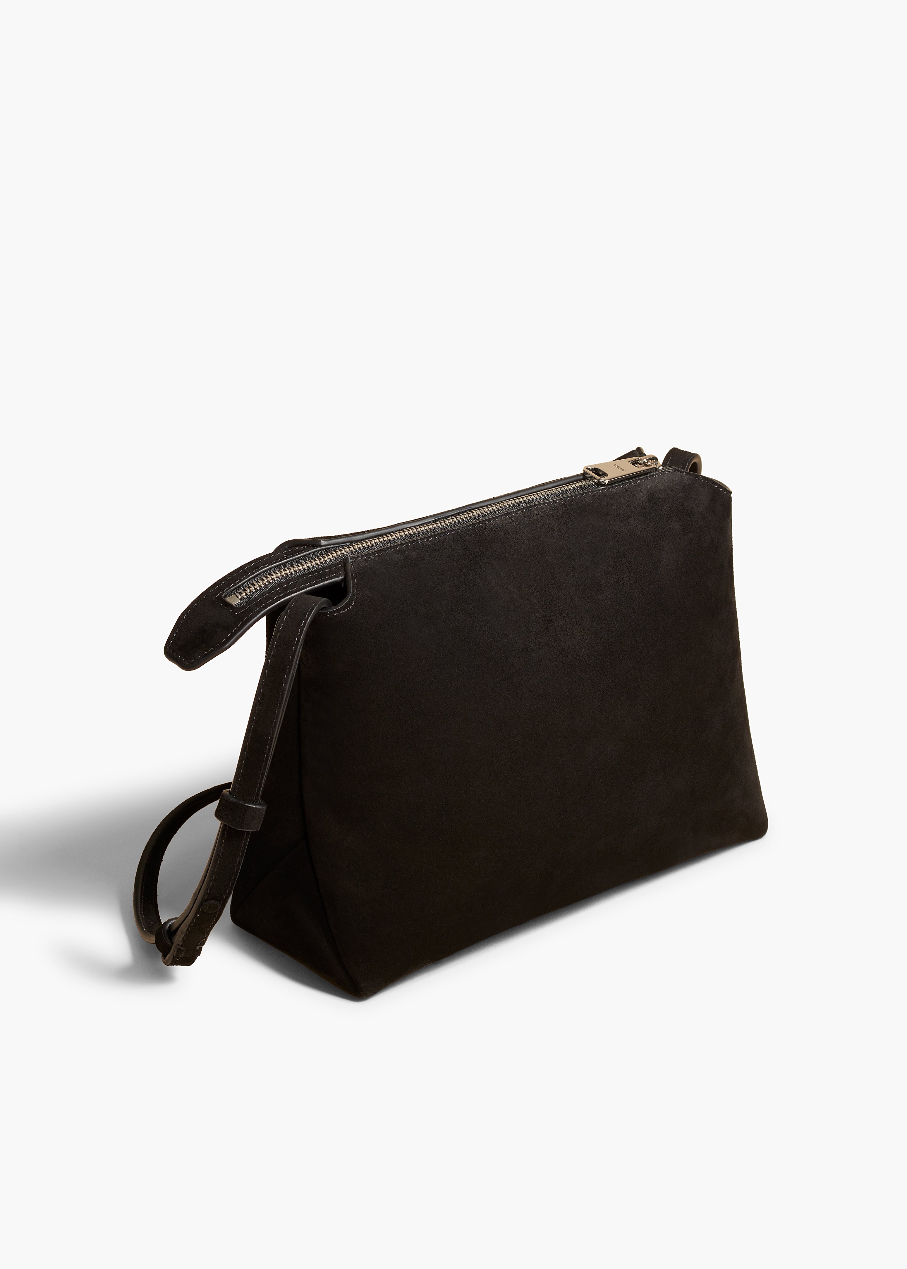 LINA MEDIUM CROSSBODY IN BLACK SUEDE ANGLED VIEW