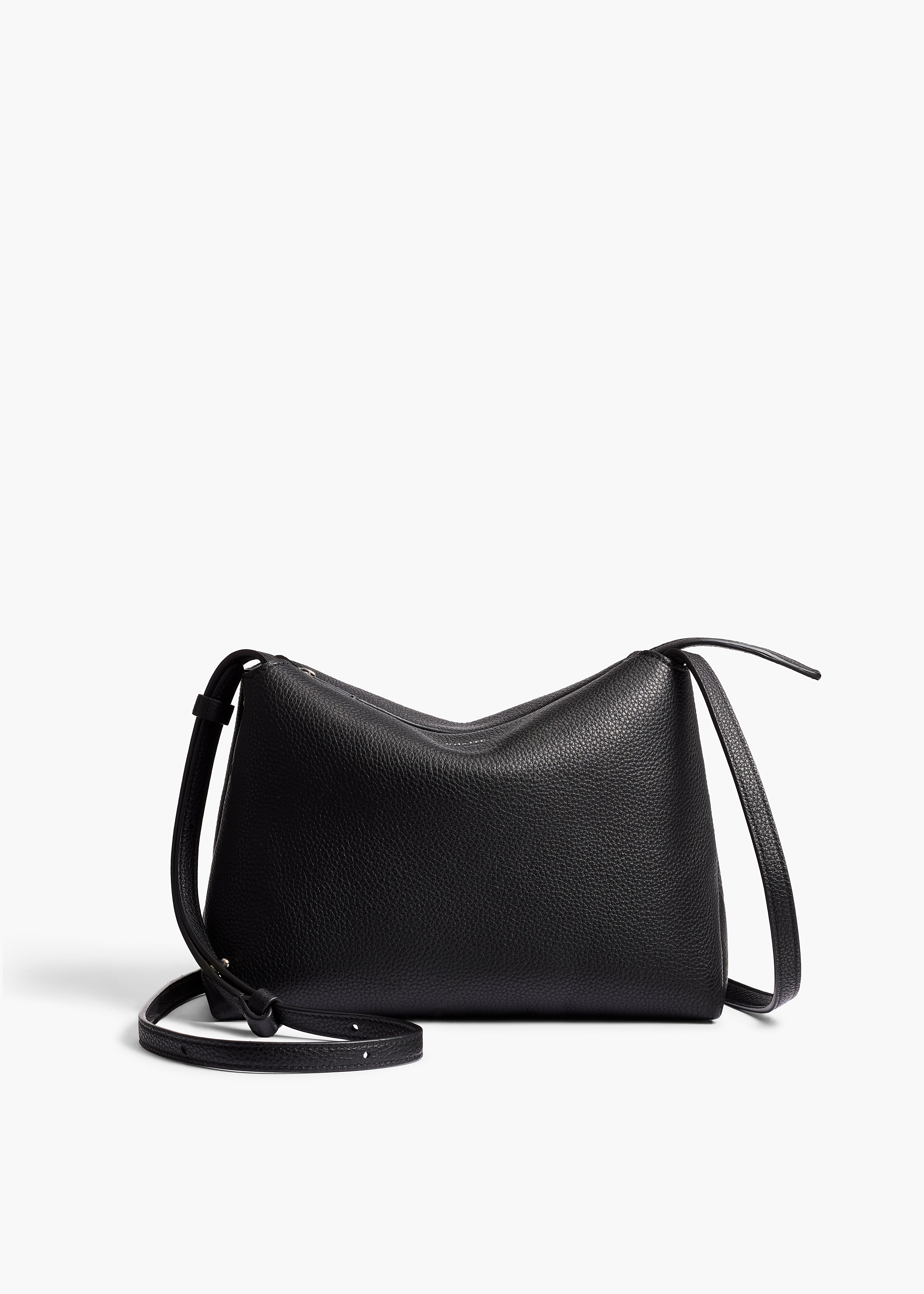 Lina Crossbody Bag in Black Pebbled Leather FRONT VIEW