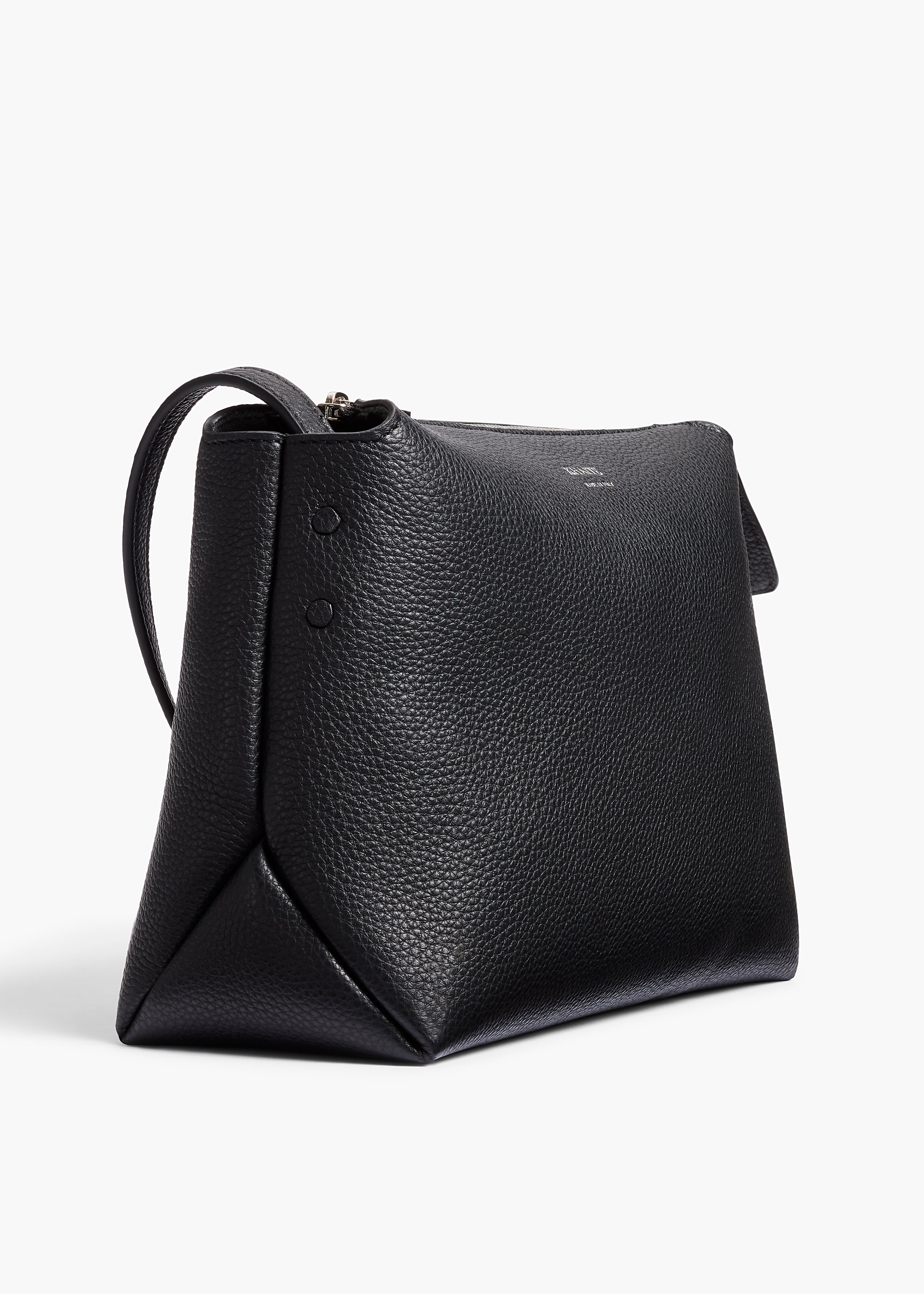 Lina Crossbody Bag in Black Pebbled Leather DETAILED VIEW 1