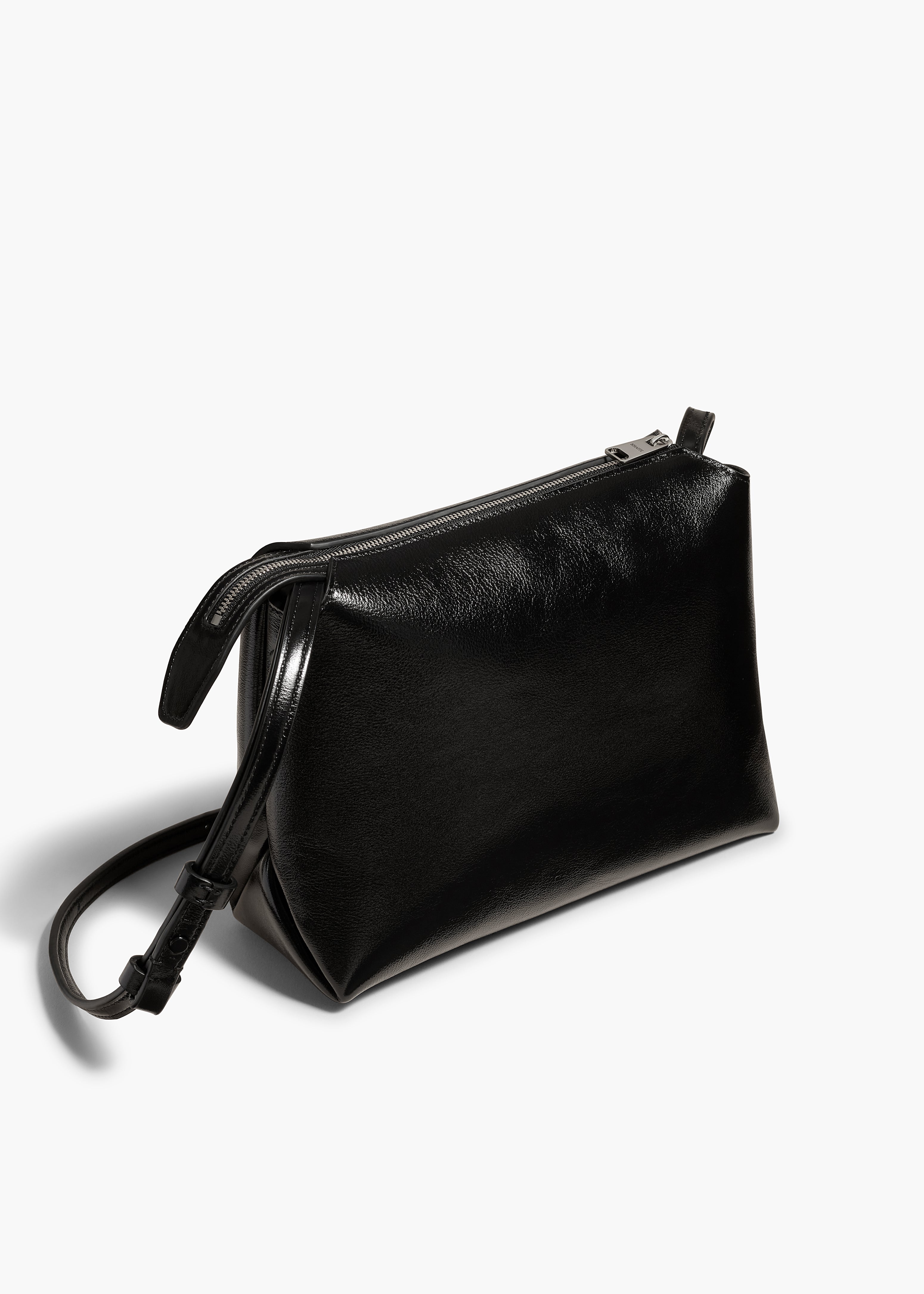 LINA MEDIUM CROSSBODY IN BLACK CRACKLE PATENT LEATHER ANGLED VIEW