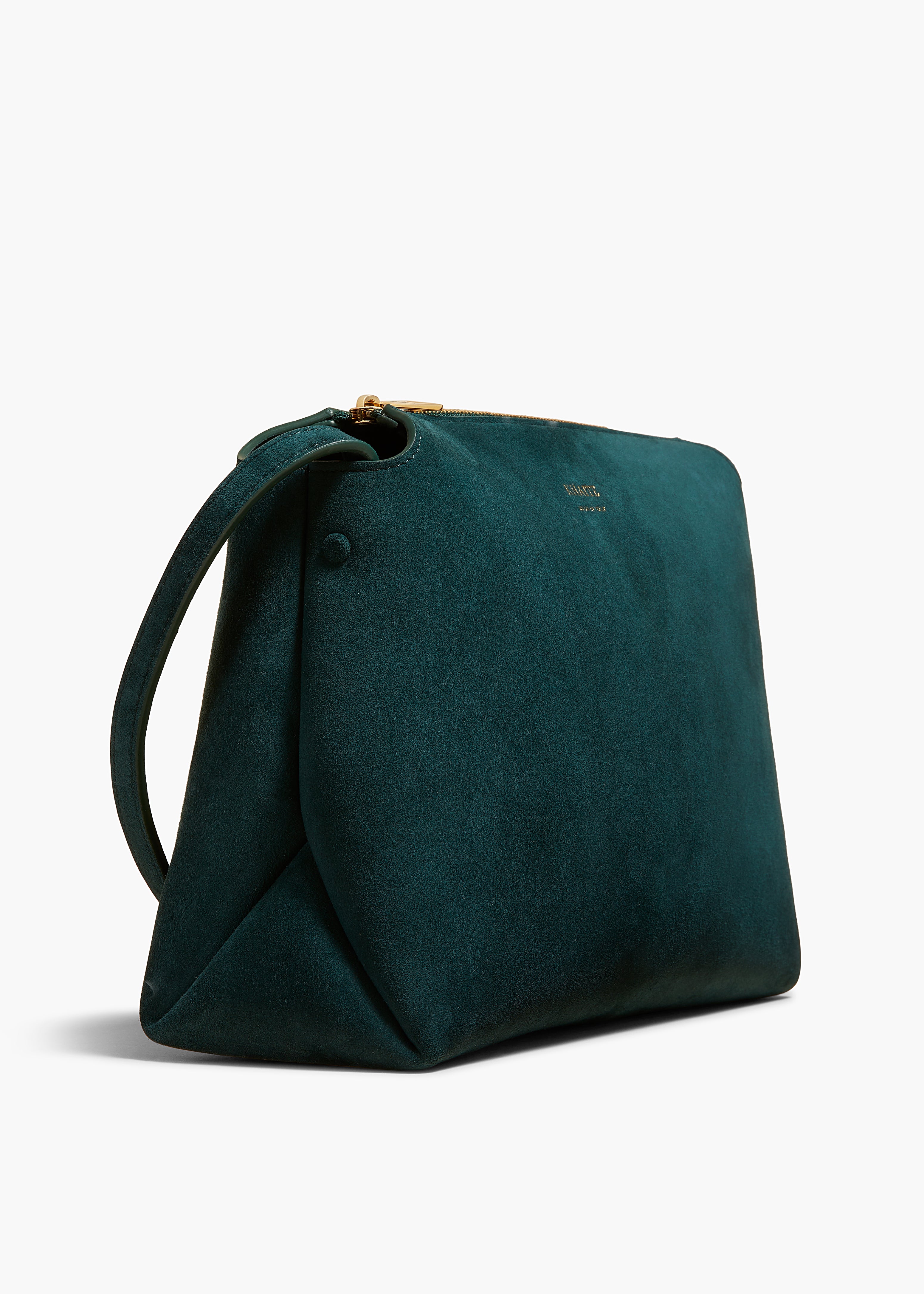 LINA MEDIUM CROSSBODY IN ENGLISH GREEN SUEDE DETAILED VIEW