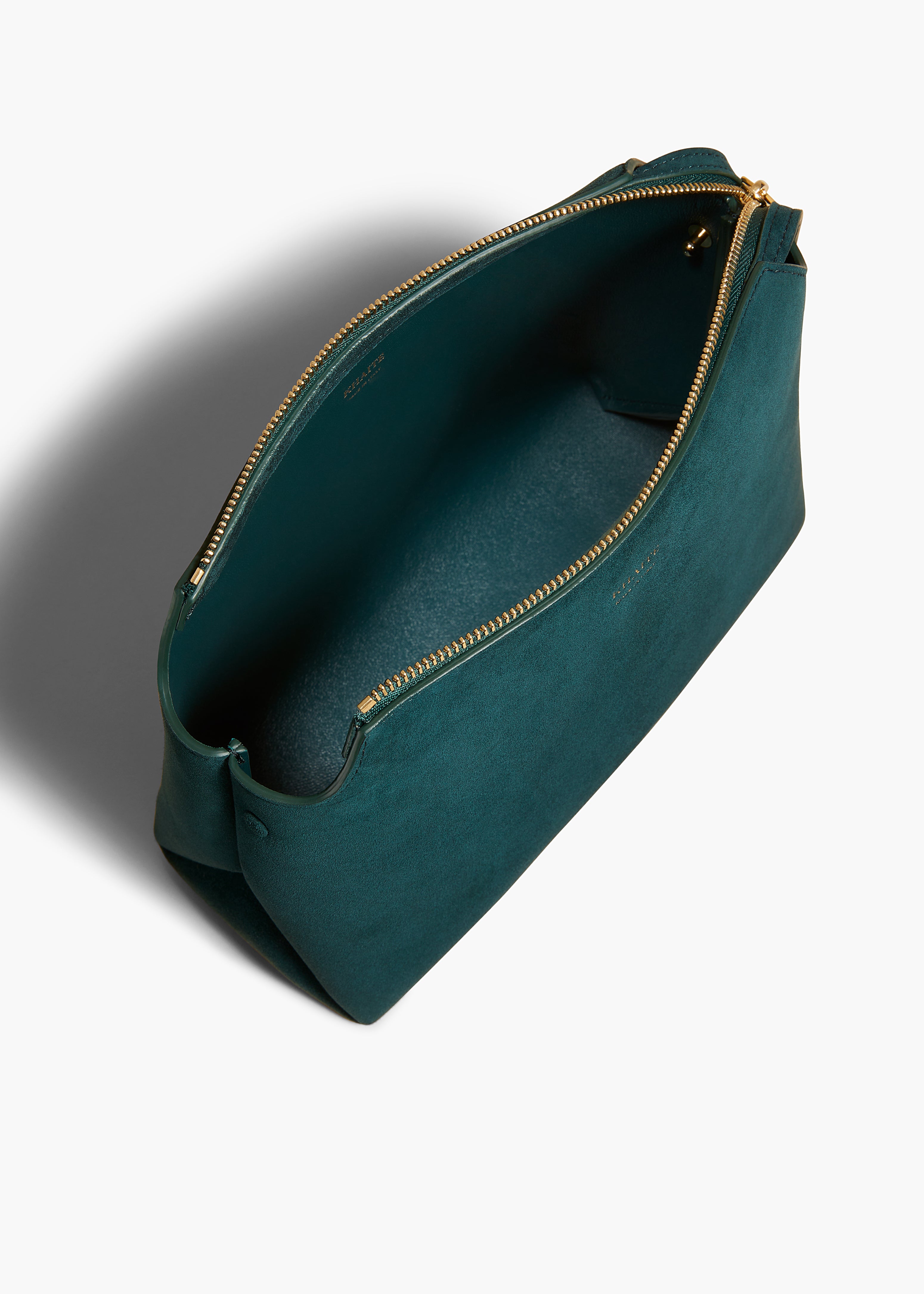 LINA MEDIUM CROSSBODY IN ENGLISH GREEN SUEDE OVERHEAD VIEW