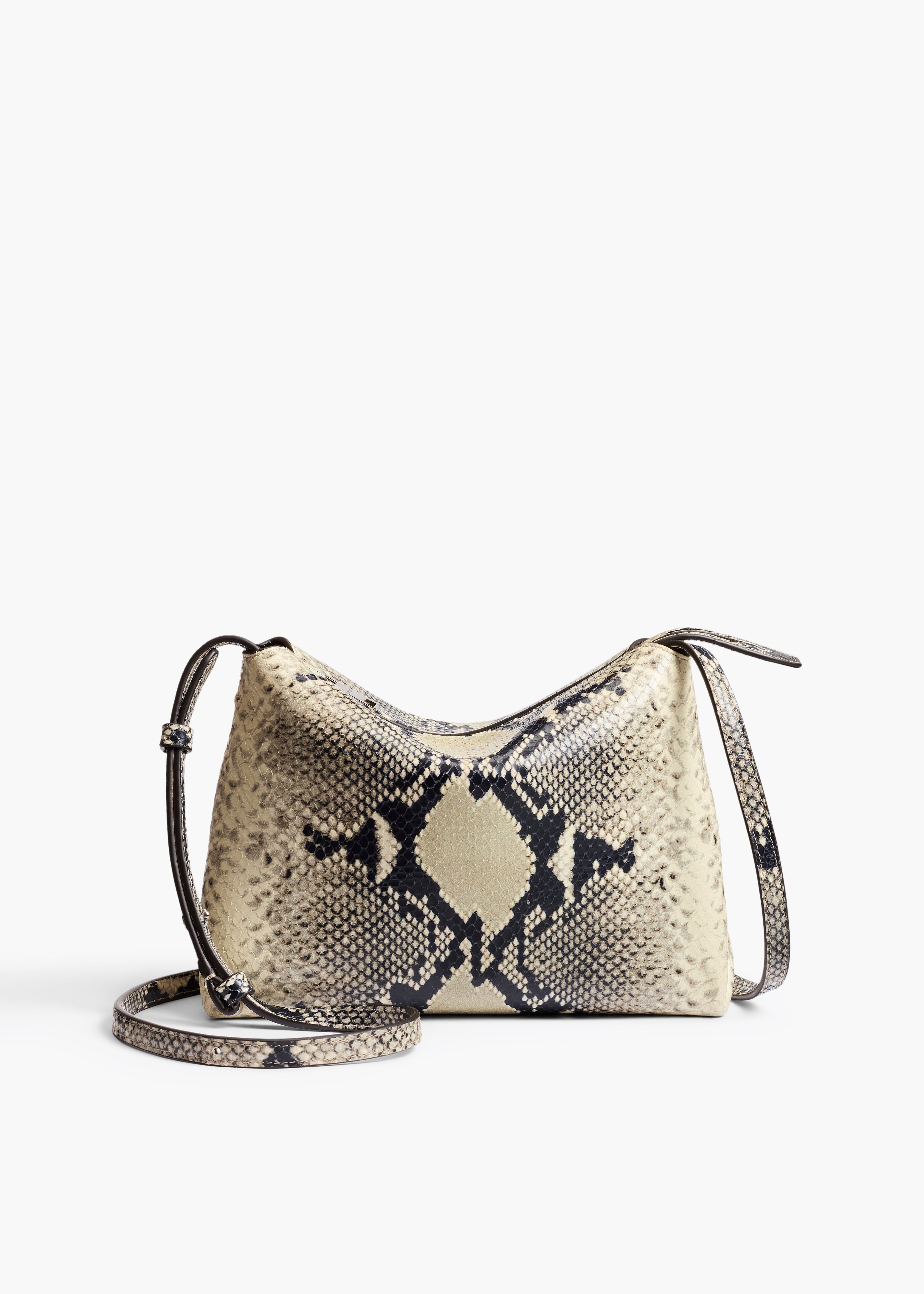 LINA MEDIUM CROSSBODY IN NATURAL PYTHON FRONT VIEW WITH STRAP