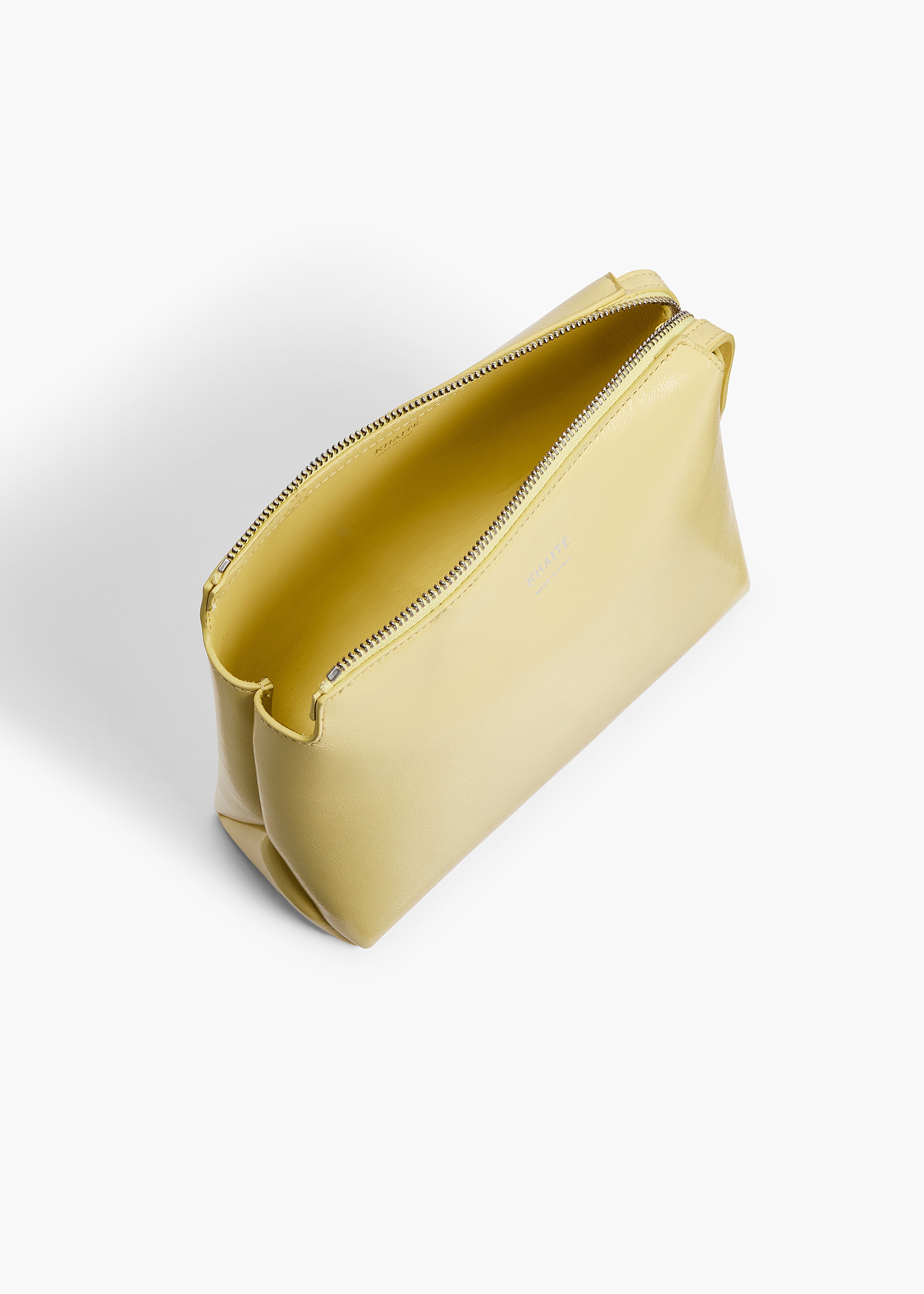 Lina Pochette in Pale Yellow Crackle Patent Leather OVERHEAD VIEW