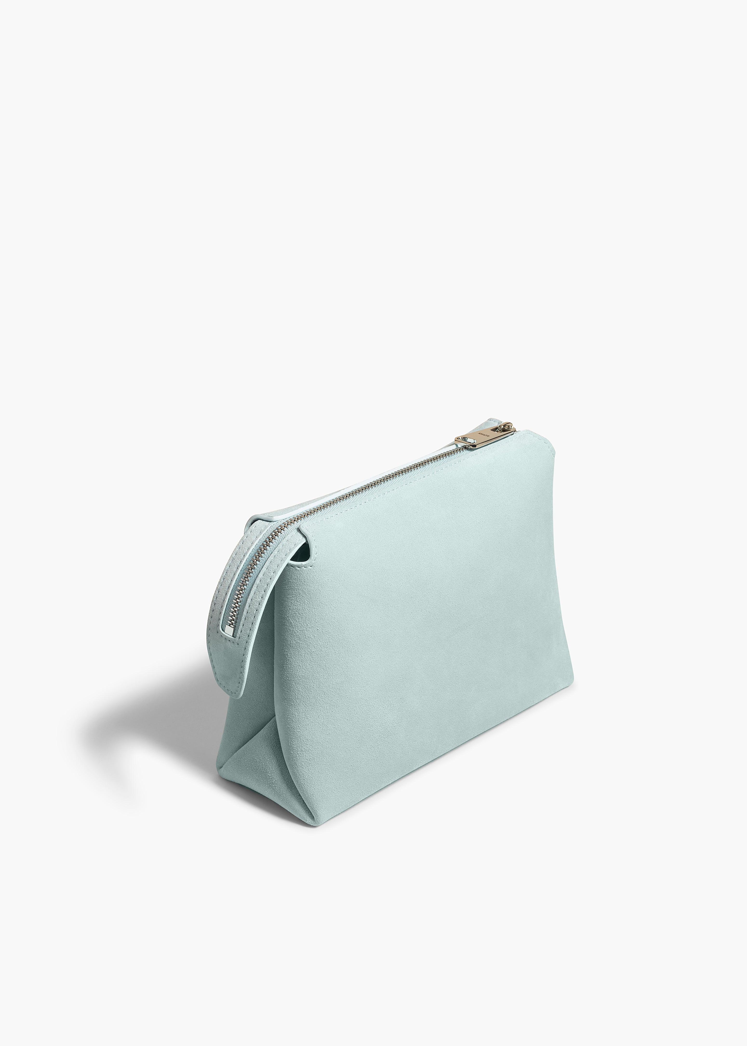 LINA SMALL POUCHETTE IN BABY BLUE SUEDE ANGLED VIEW