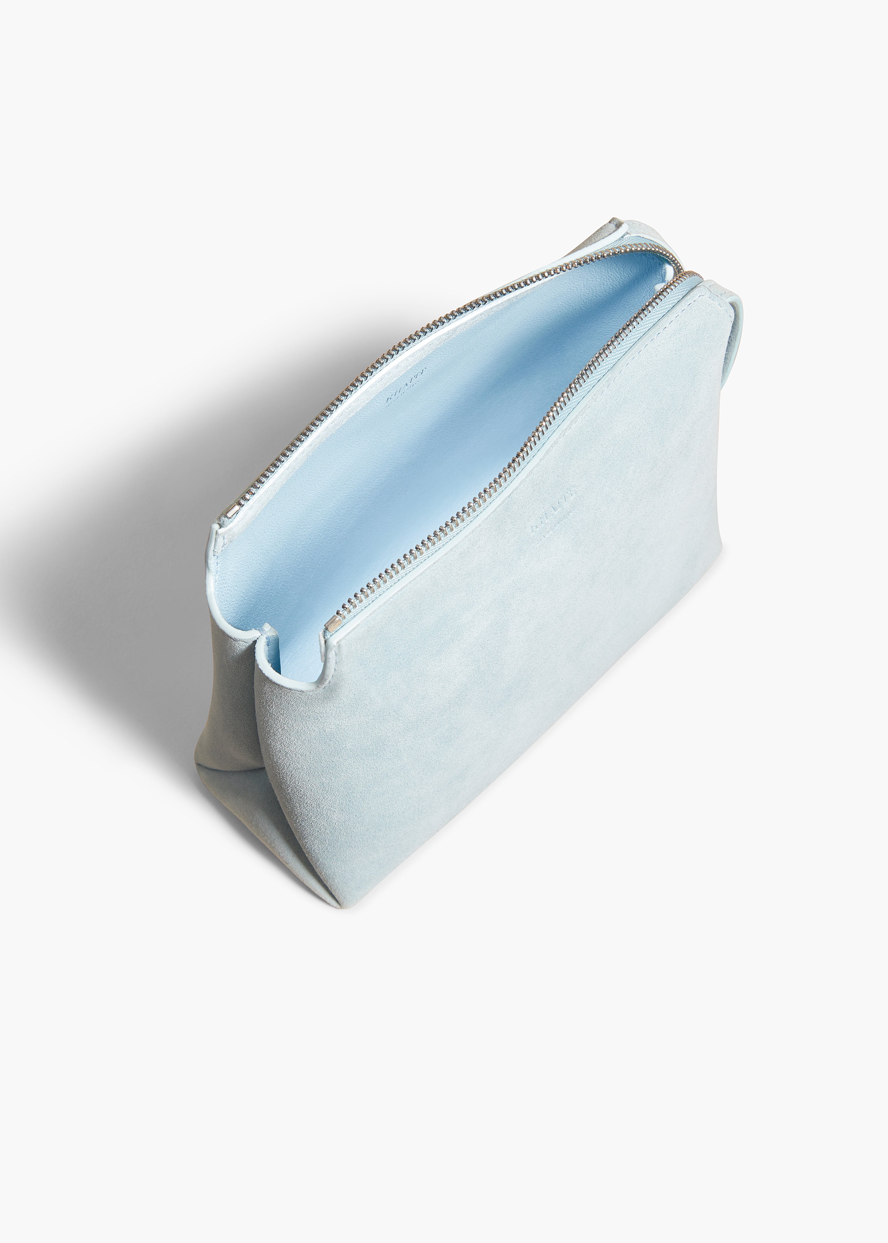 LINA SMALL POUCHETTE IN BABY BLUE SUEDE OVERHEAD VIEW