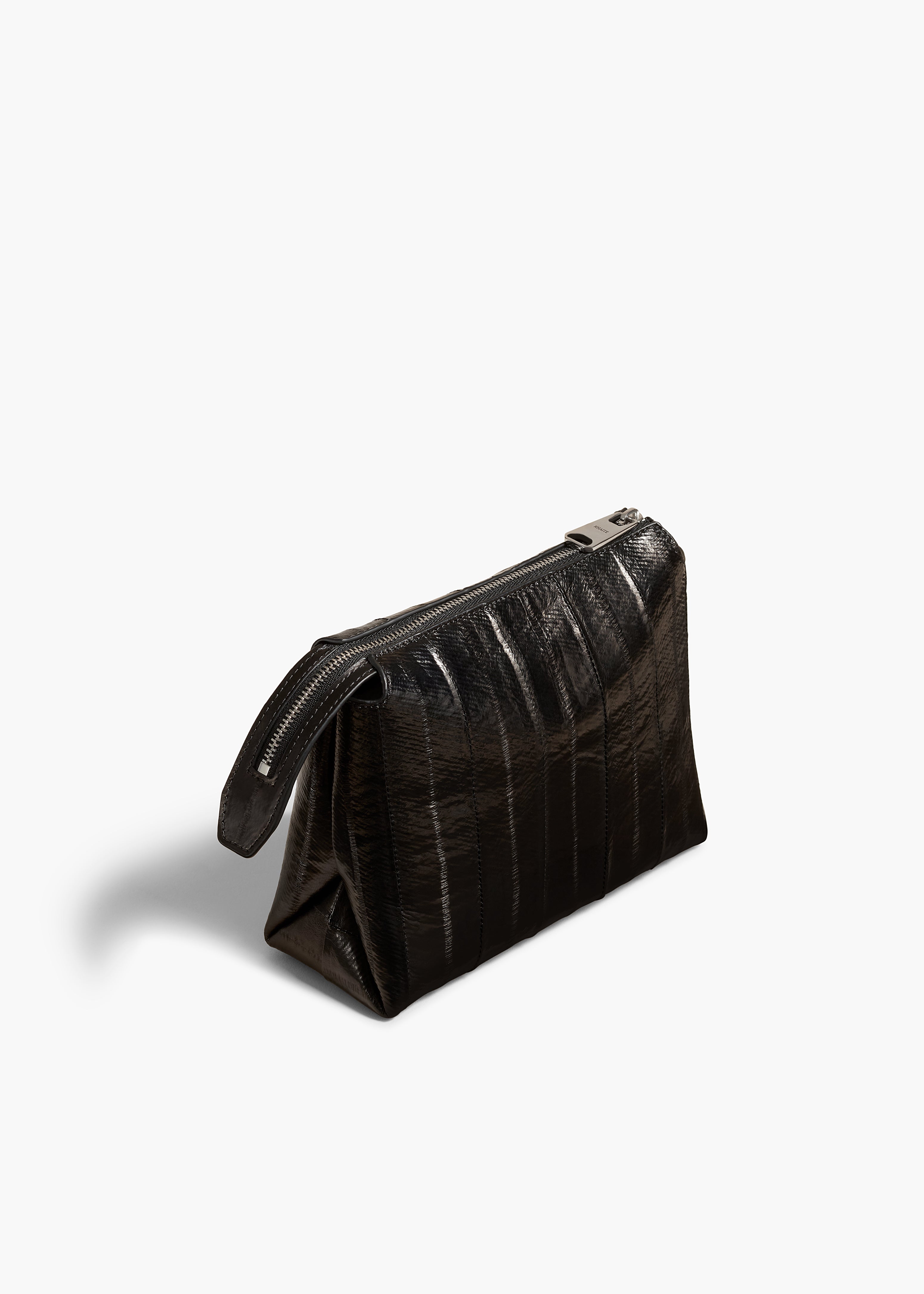 LINA SMALL POUCHETTE IN BLACK EEL ANGLED VIEW