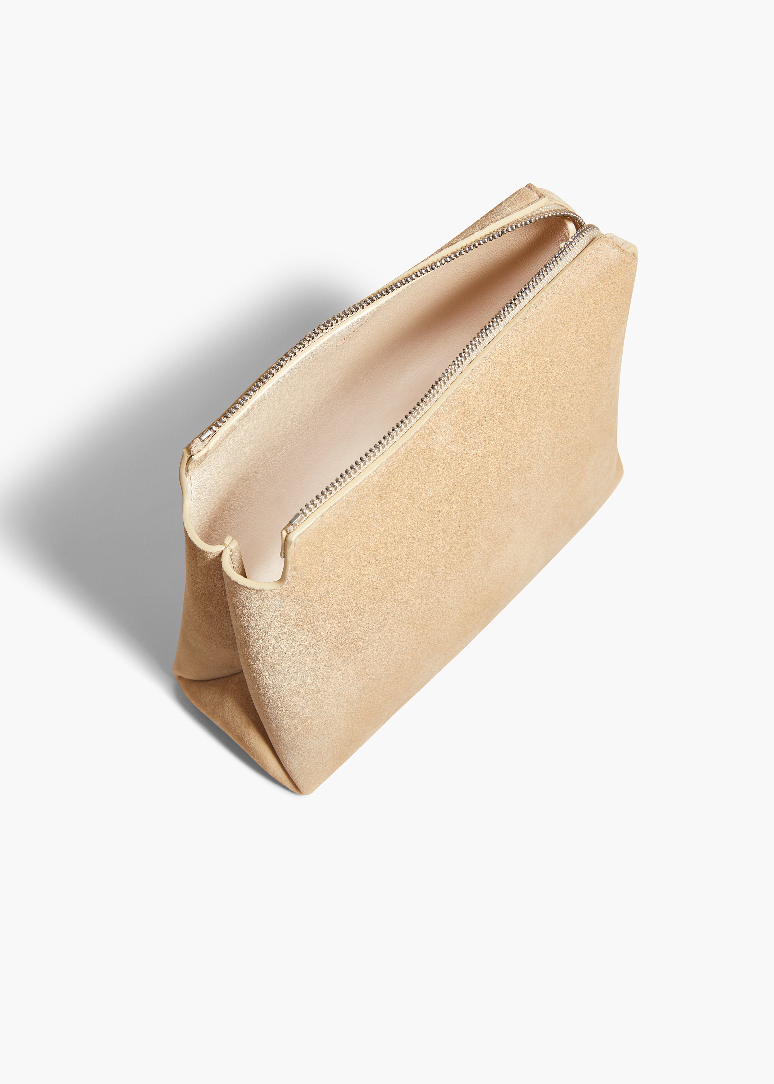 LINA SMALL POUCHETTE IN DARK IVORY SUEDE OVERHEAD VIEW