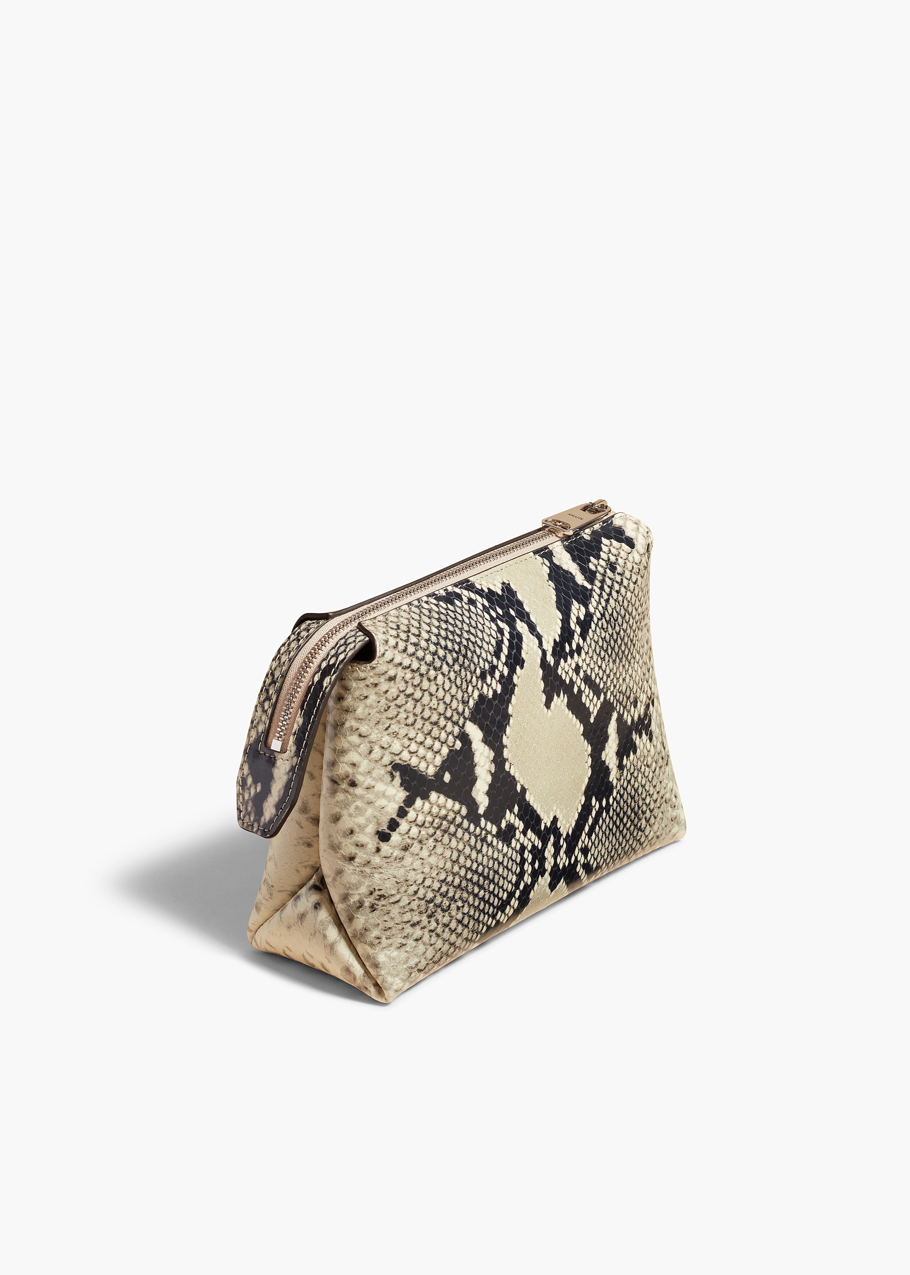 LINA SMALL POUCHETTE IN NATURAL PYTHON ANGLED VIEW