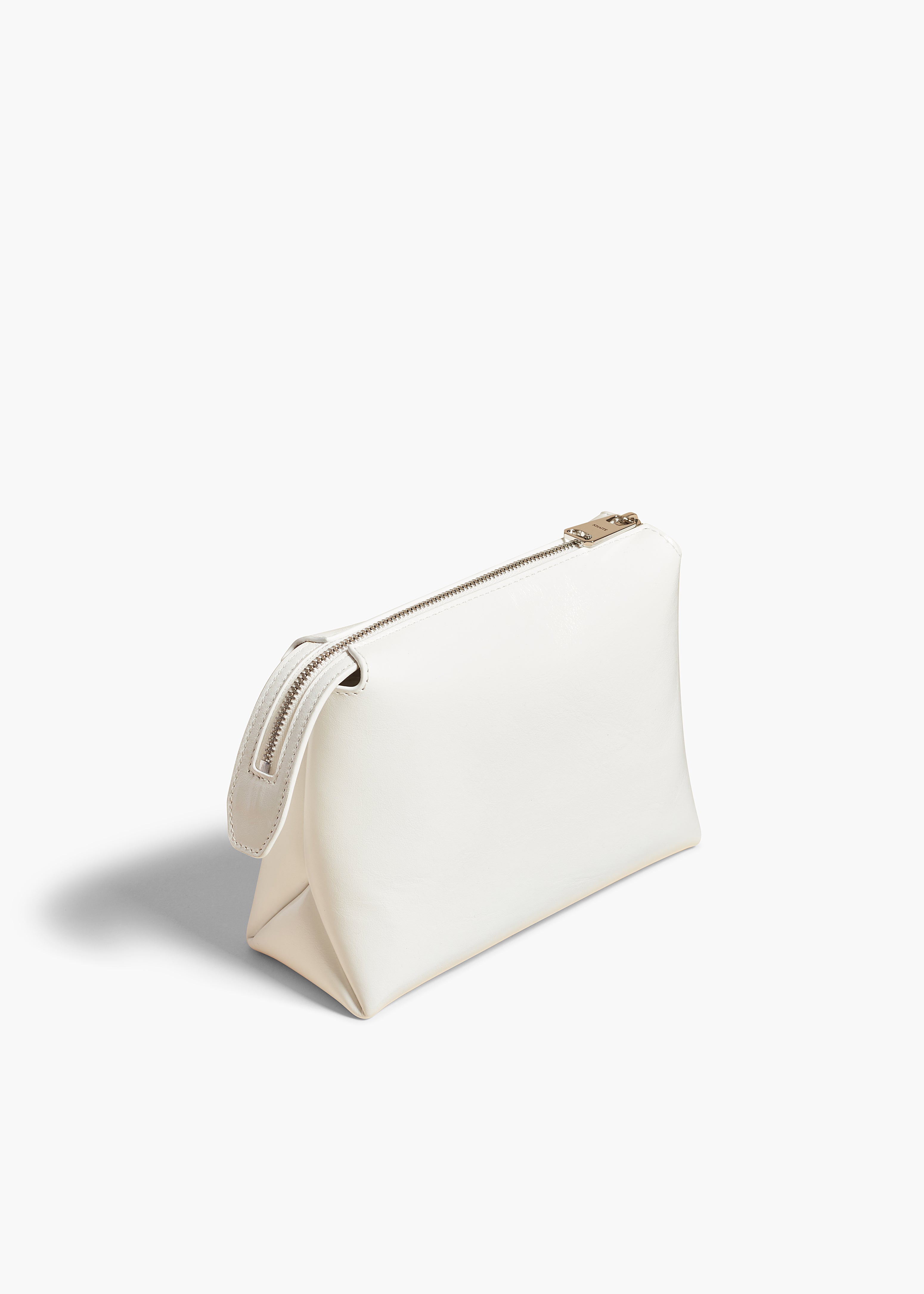 LINA SMALL POUCHETTE IN OPTIC WHITE CRACKLE PATENT LEATHER ANGLED VIEW