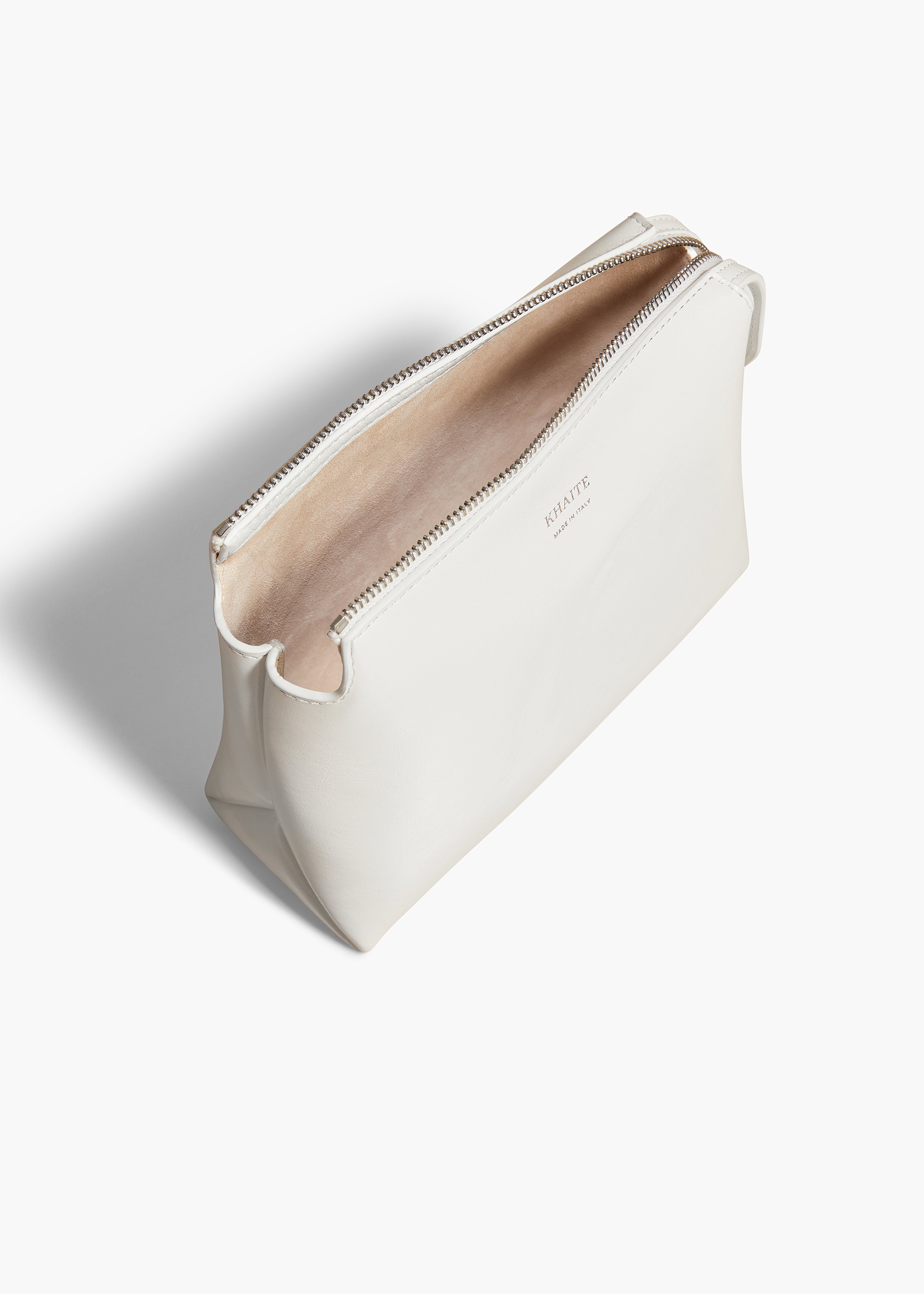 LINA SMALL POUCHETTE IN OPTIC WHITE CRACKLE PATENT LEATHER OVERHEAD VIEW