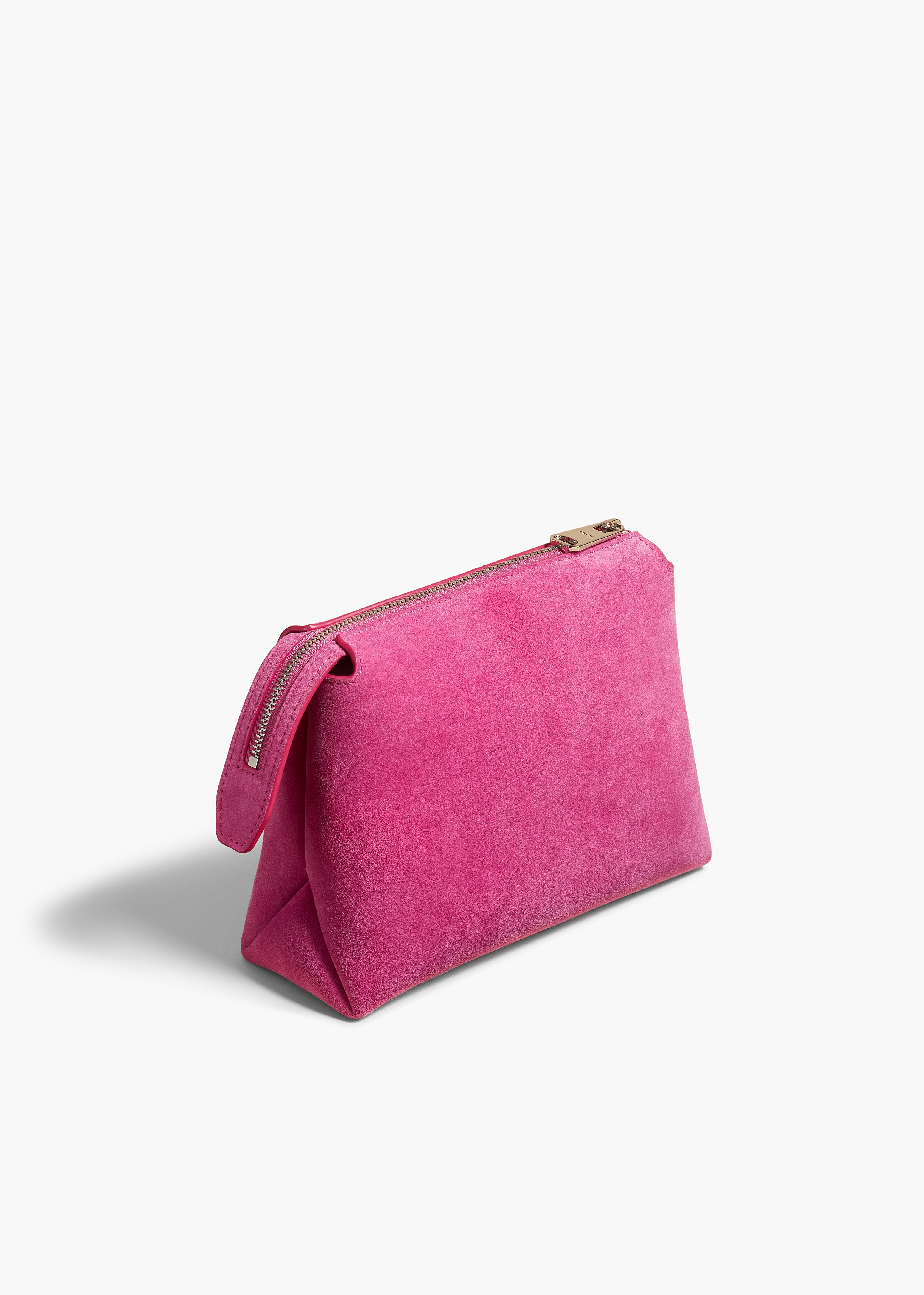 LINA SMALL POUCHETTE IN ORCHID SUEDE ANGLED VIEW