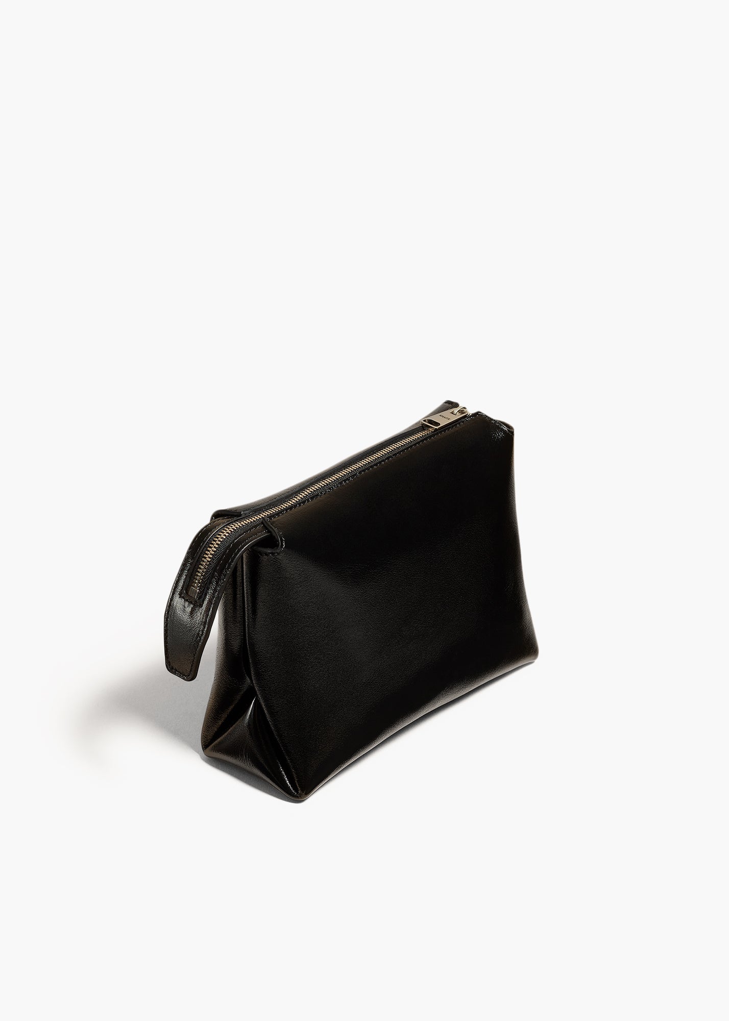 LINA SMALL POUCHETTE IN BLACK CRACKLE PATENT LEATHER ANGLED VIEW