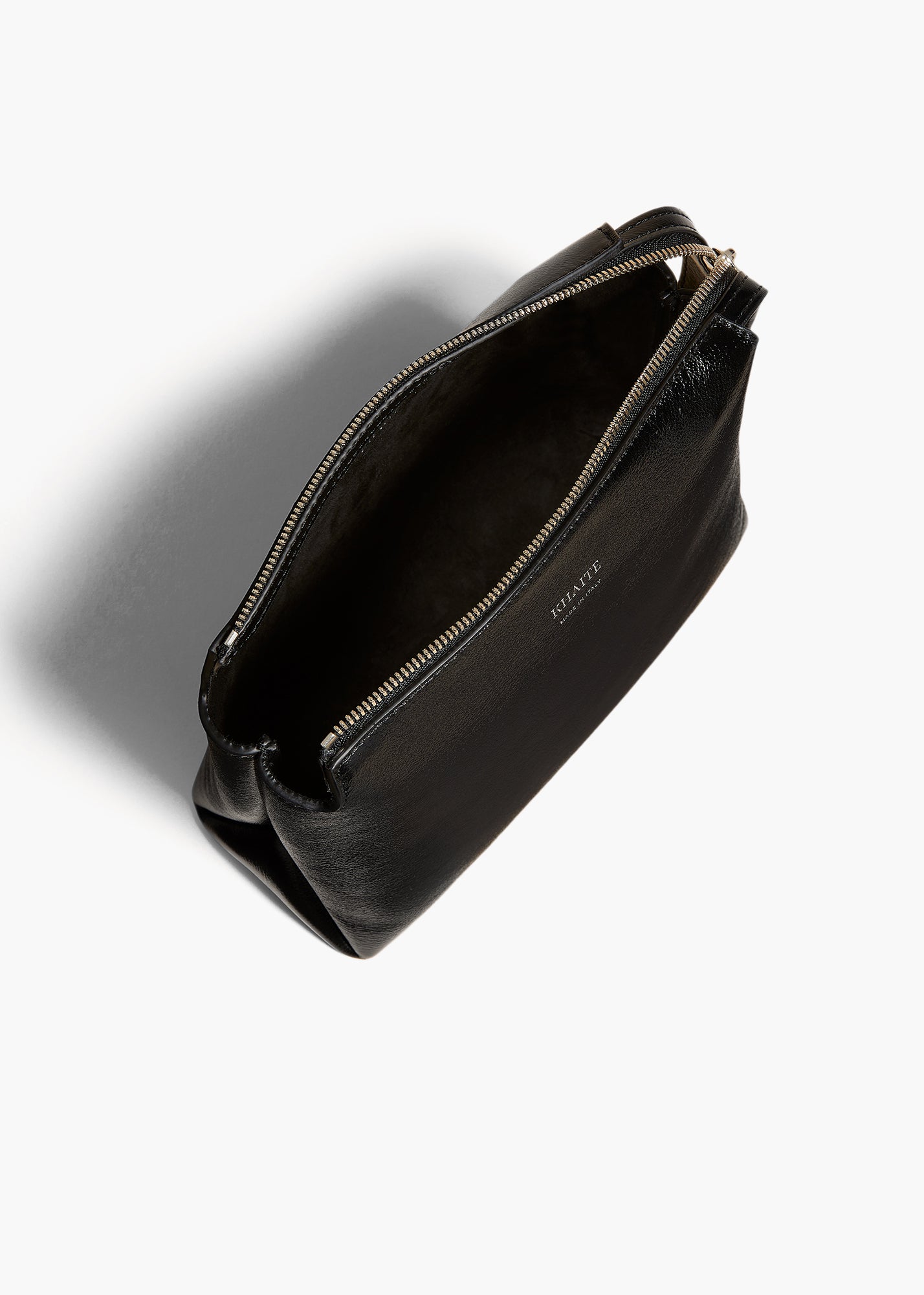 LINA SMALL POUCHETTE IN BLACK CRACKLE PATENT LEATHER OVERHEAD VIEW