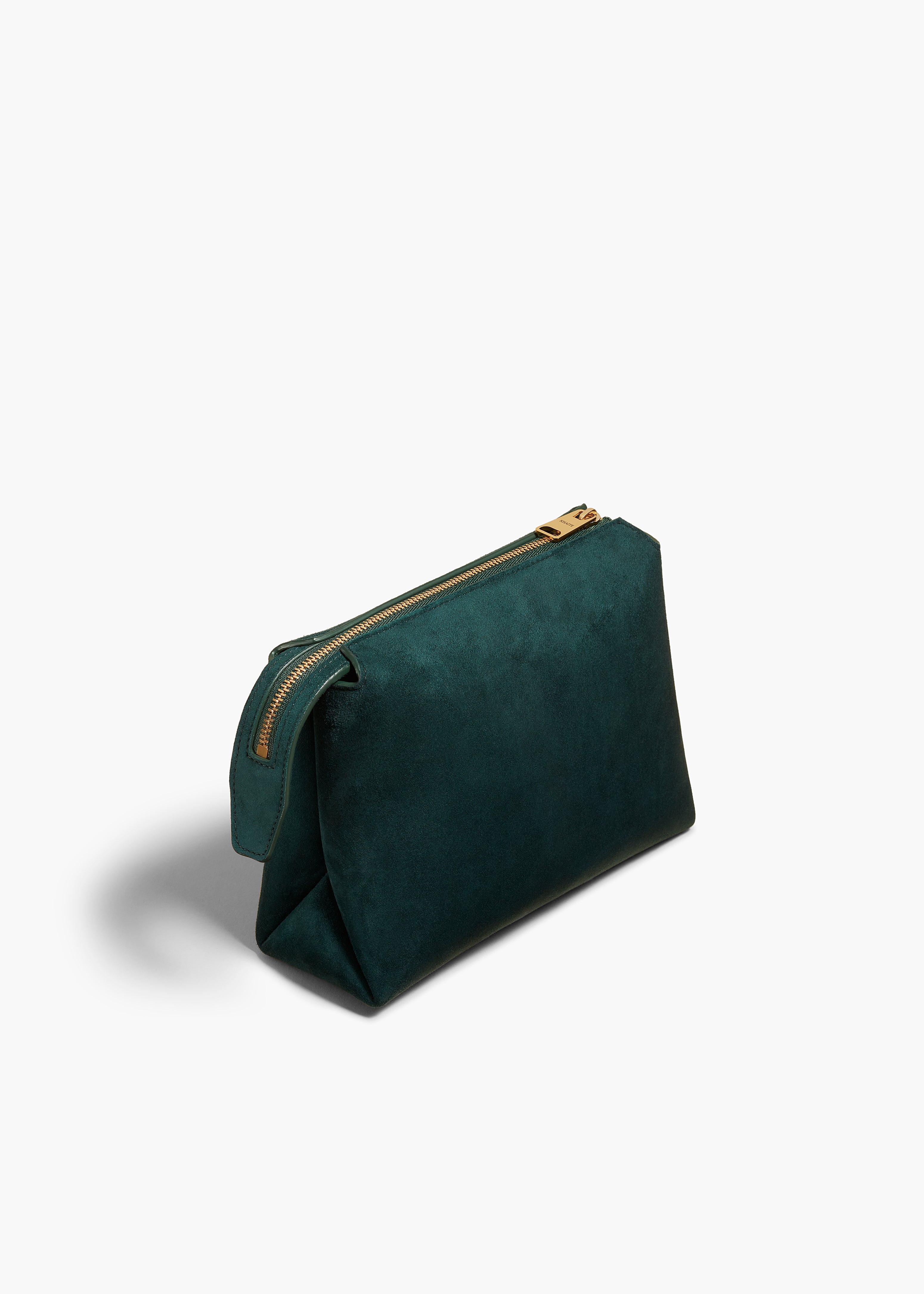 LINA SMALL POUCHETTE IN ENGLISH GREEN SUEDE ANGLED VIEW