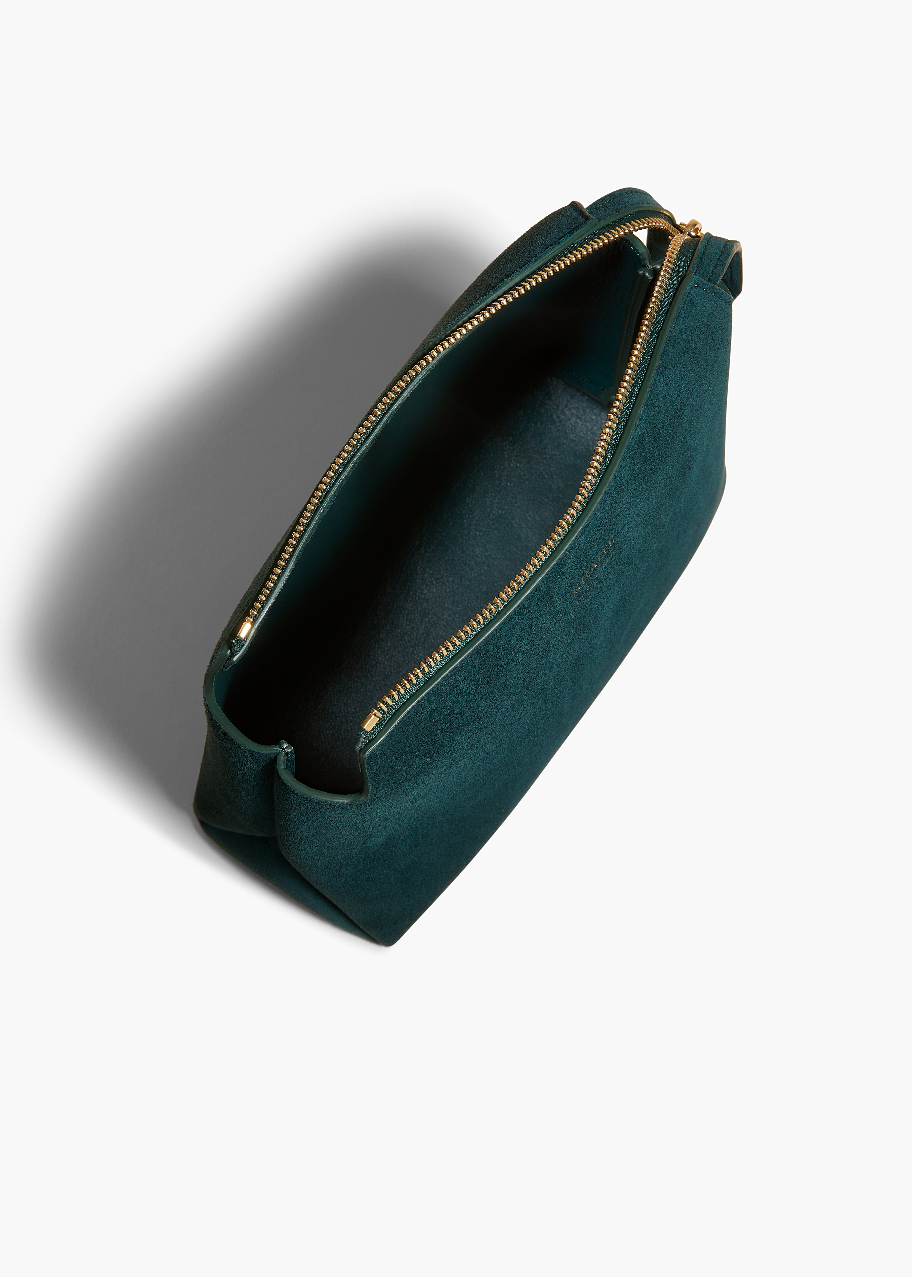 LINA SMALL POUCHETTE IN ENGLISH GREEN SUEDE OVERHEAD VIEW