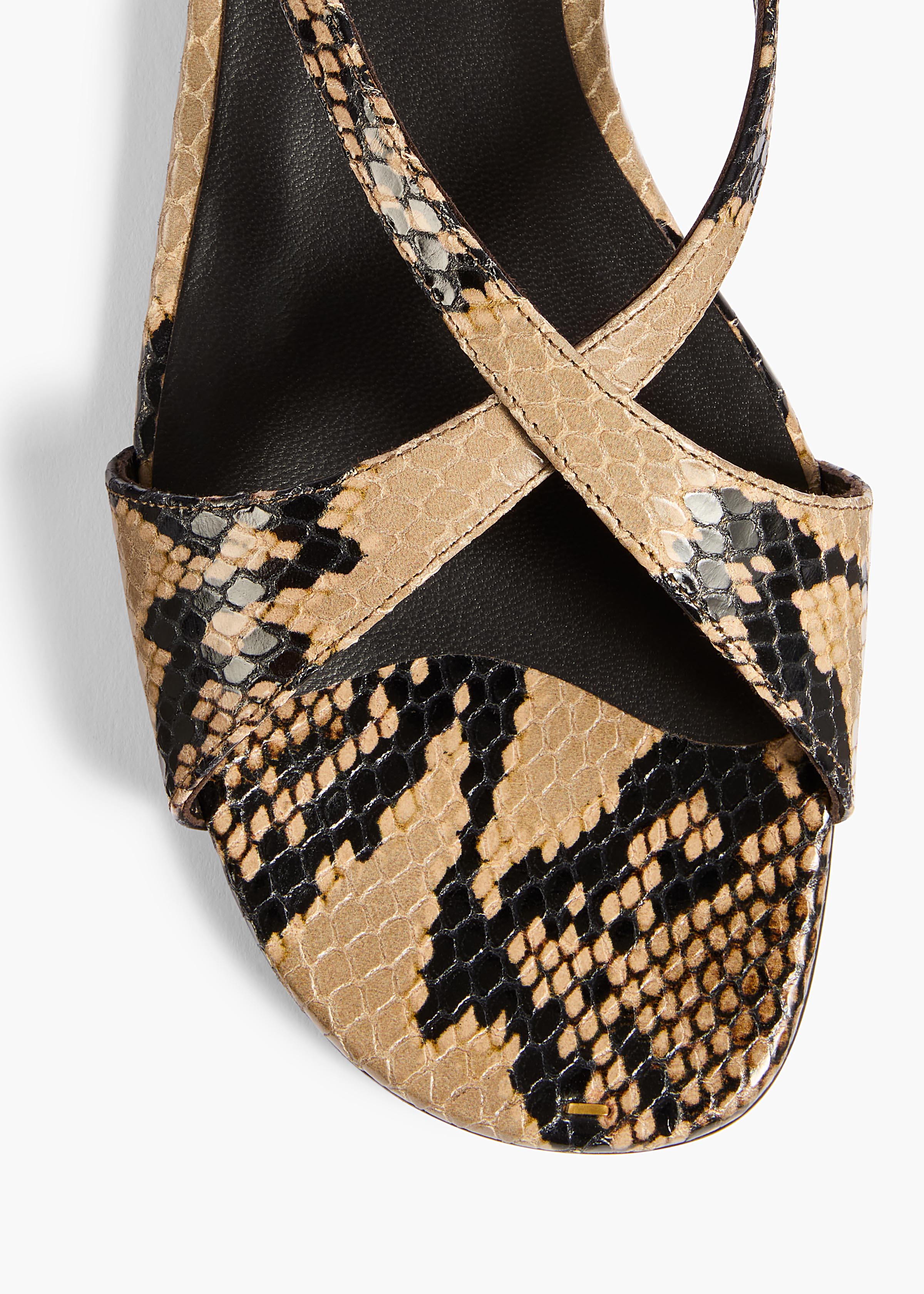 Liria Ankle Strap Flat Sandal in Python-Embossed Taupe