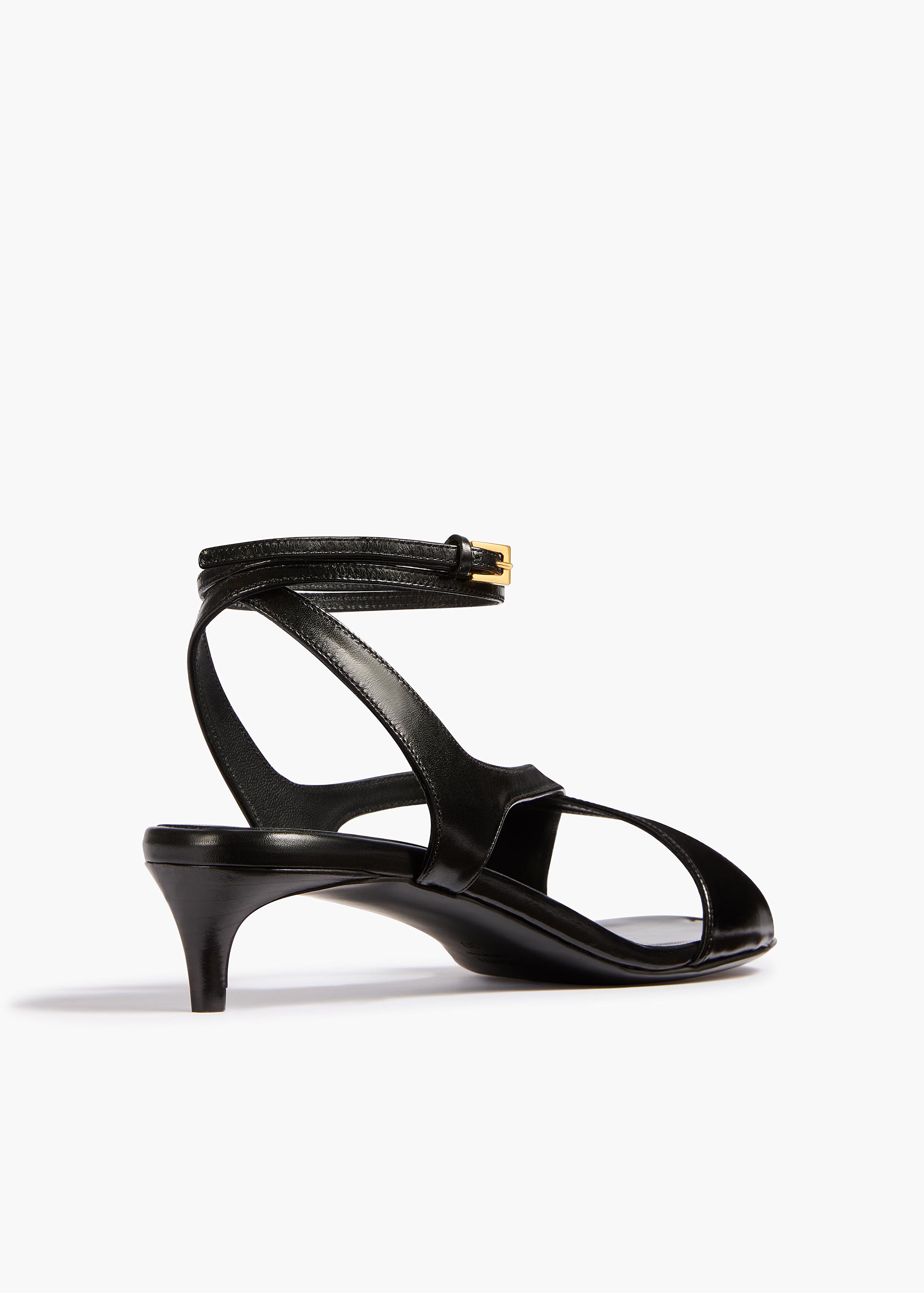 Liria Kitten Heel Sandal in Black Glazed Leather