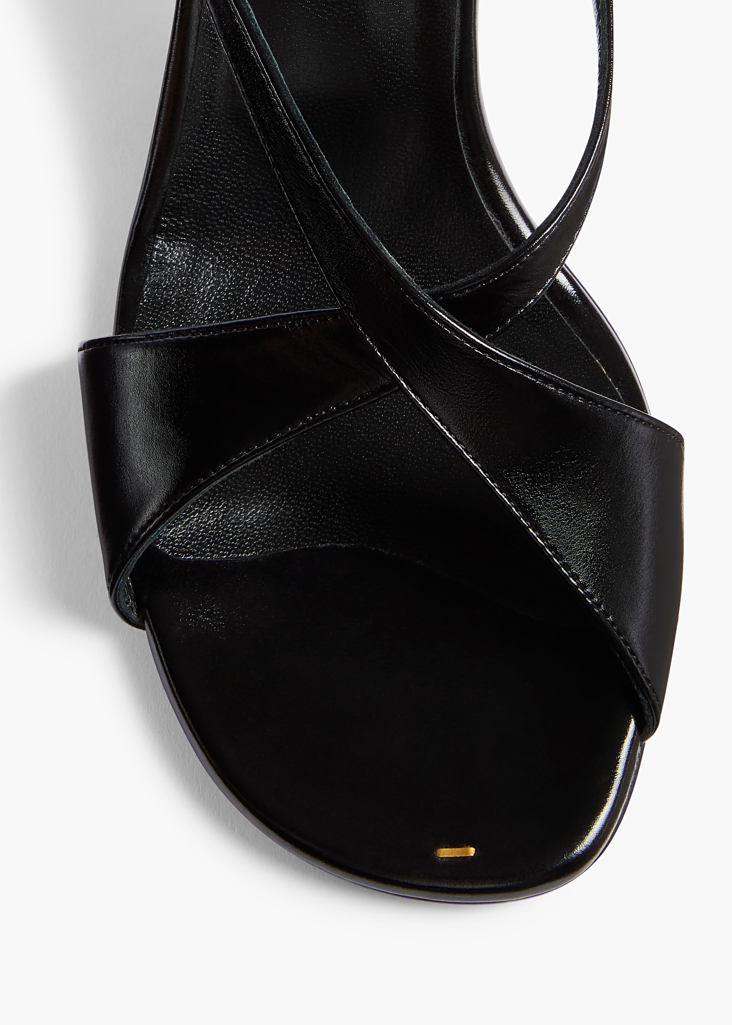 Liria Ankle Strap Sandal in Black Glazed Leather